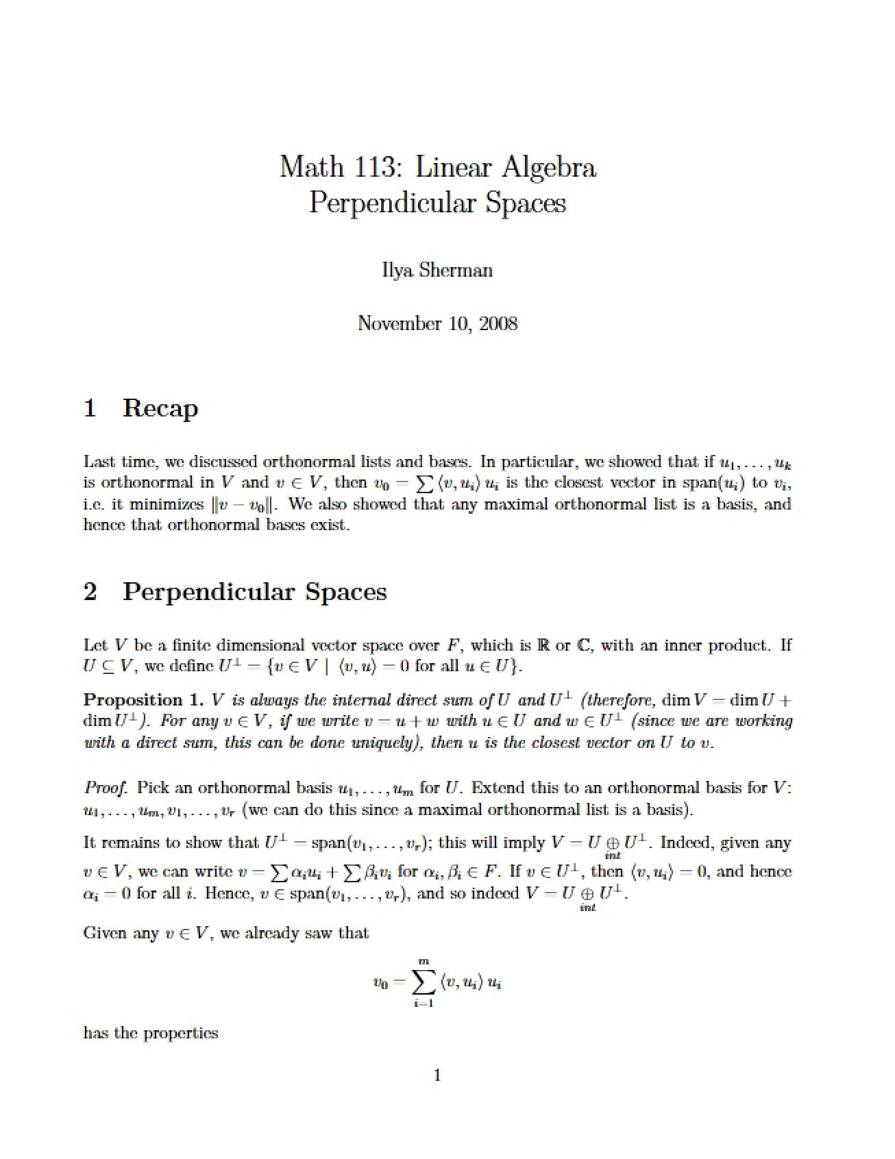 Examination of Perpendicular Spaces