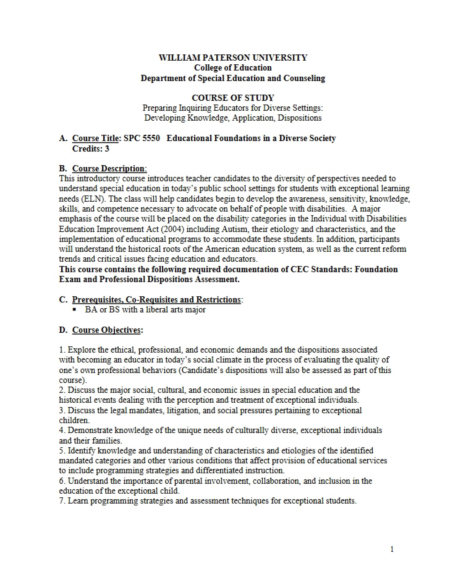 Outline for SPC 5550