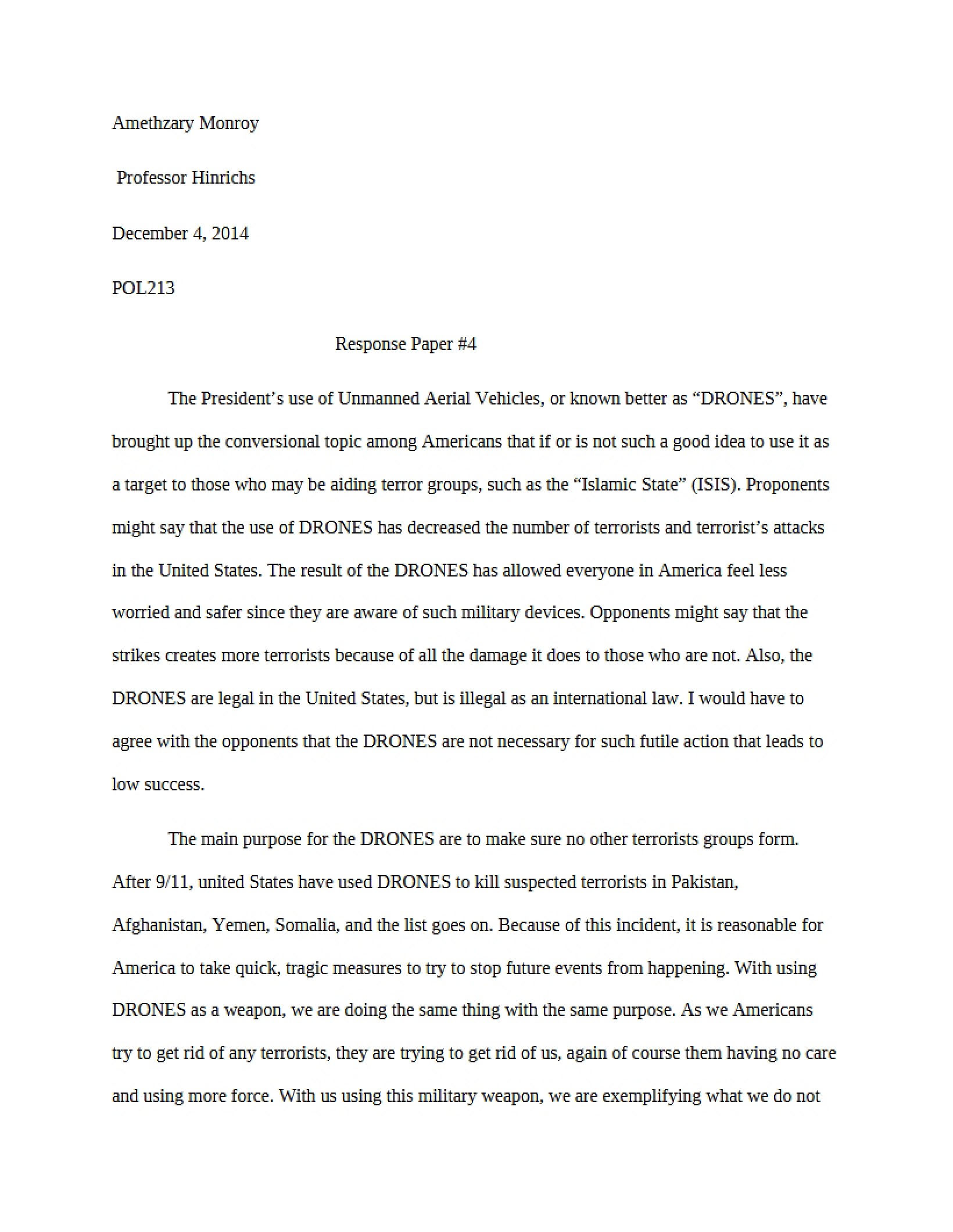 Fourth Response Paper