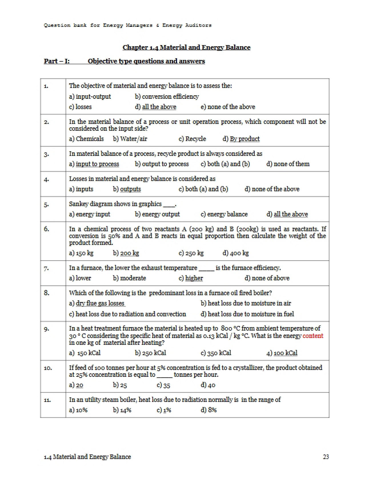 Study of Material and Energy Balance