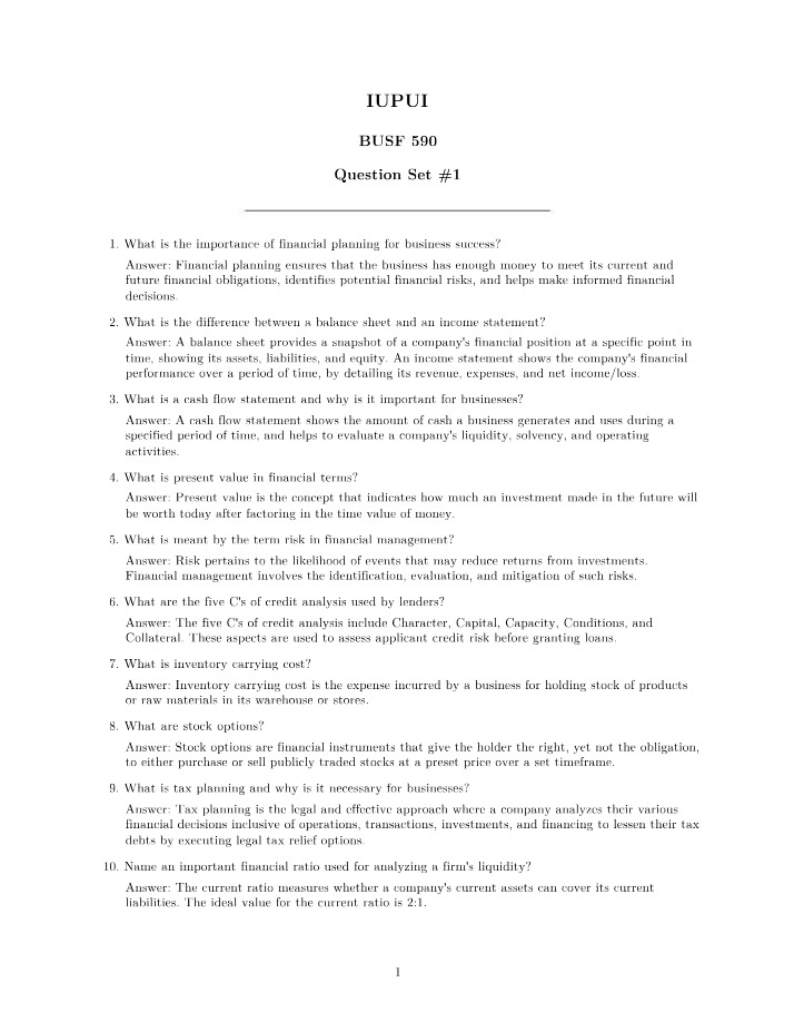1st Question Set