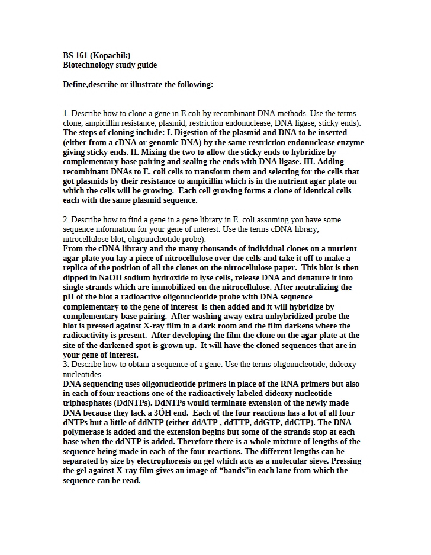 Study Guide for Biotechnology