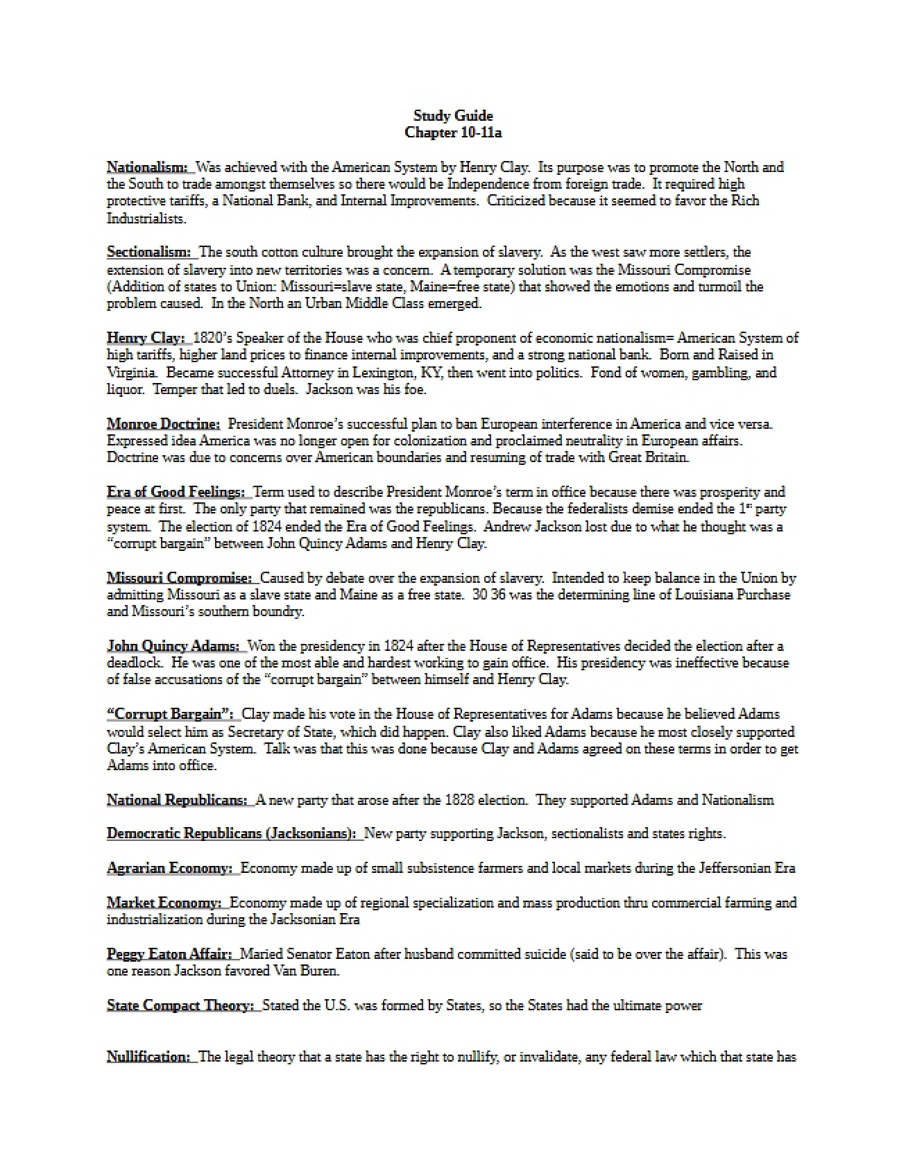 Study Guide for U.S. History II