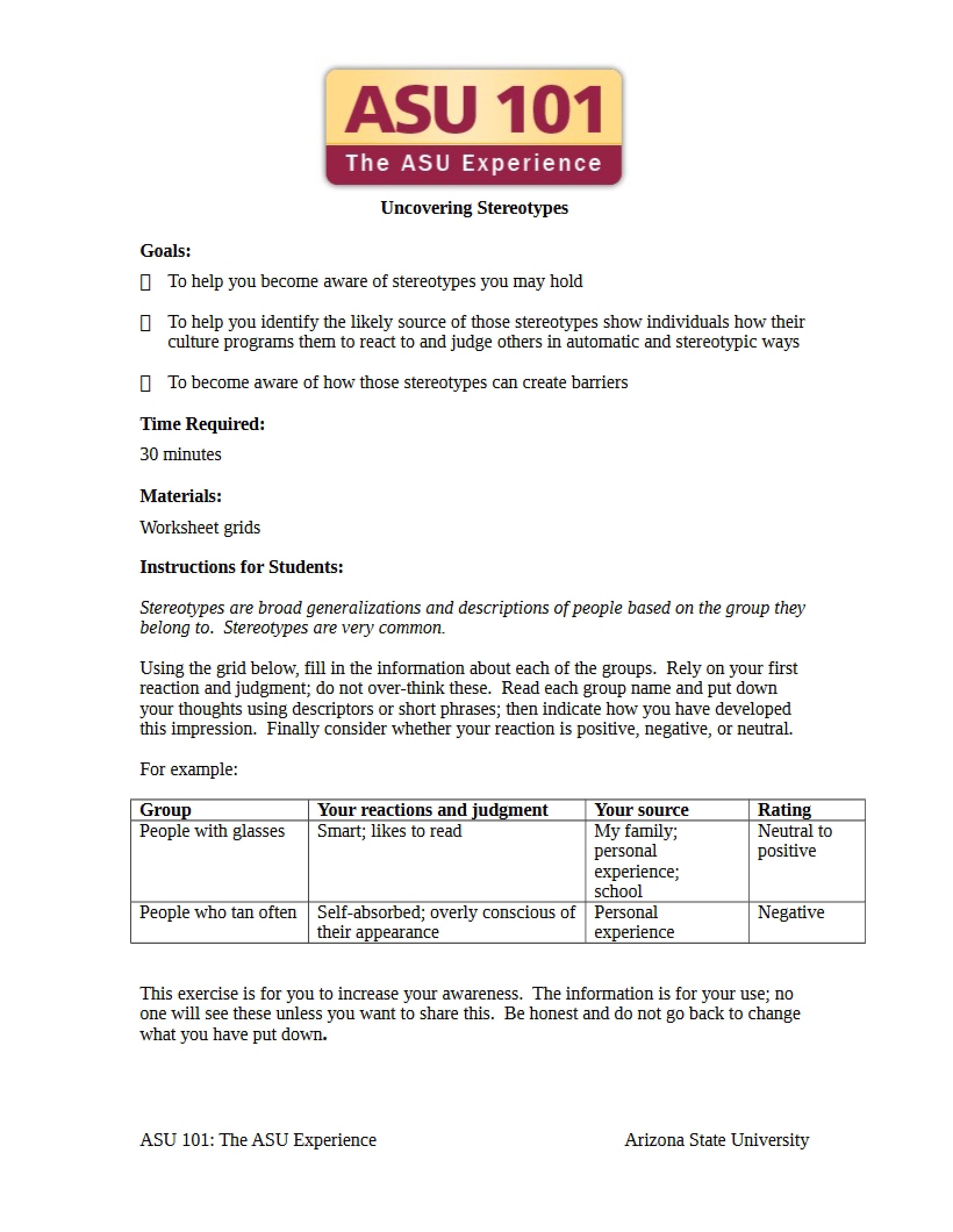 Stereotype Discovery Activity