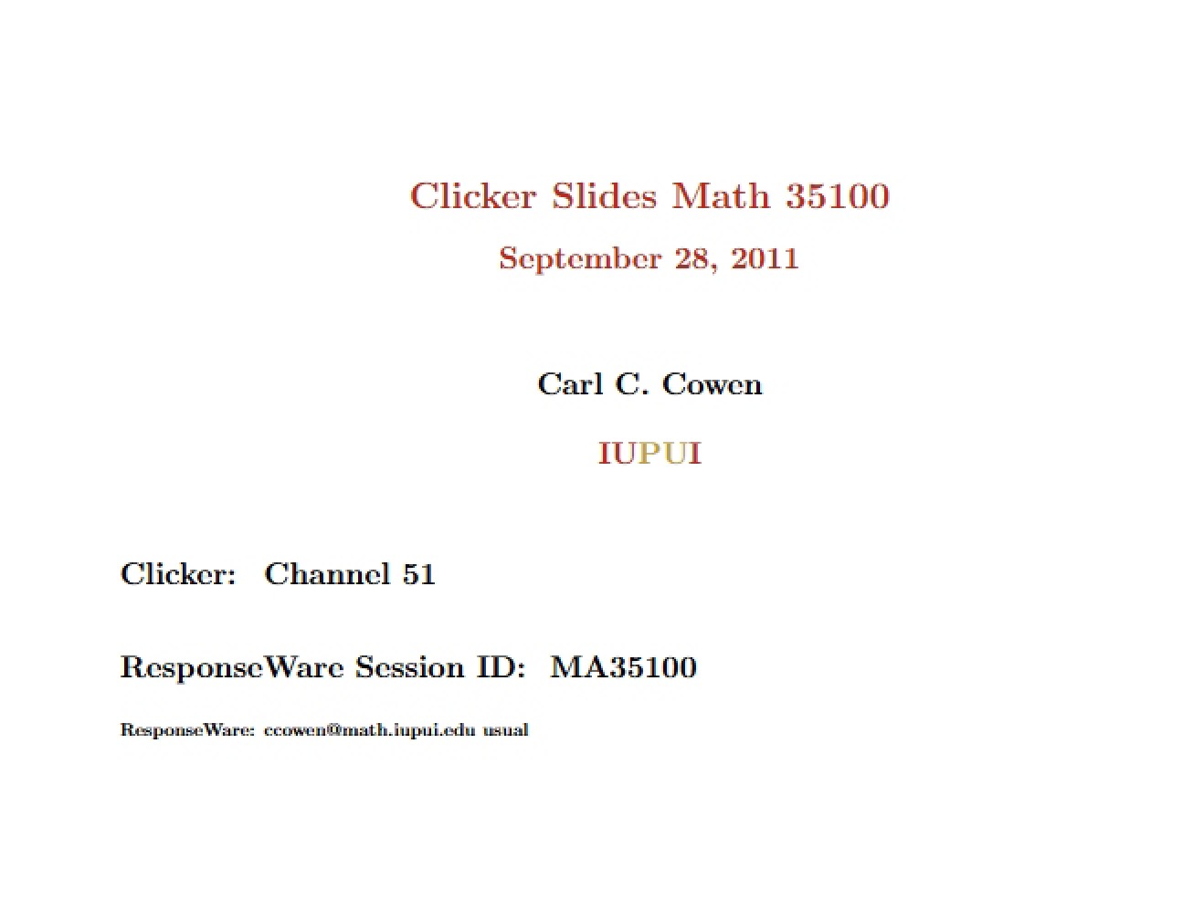 Slides for Clicker Questions