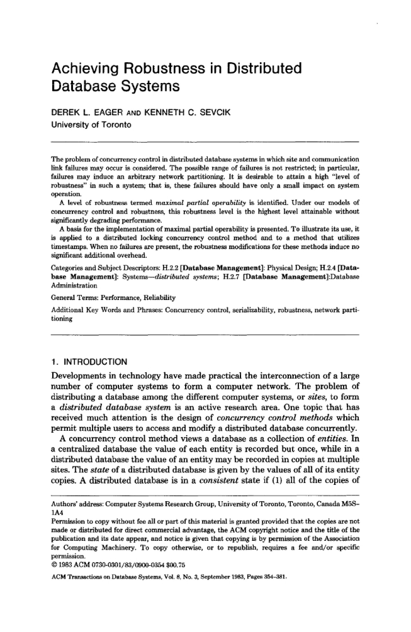 Robustness in Distributed Database Systems