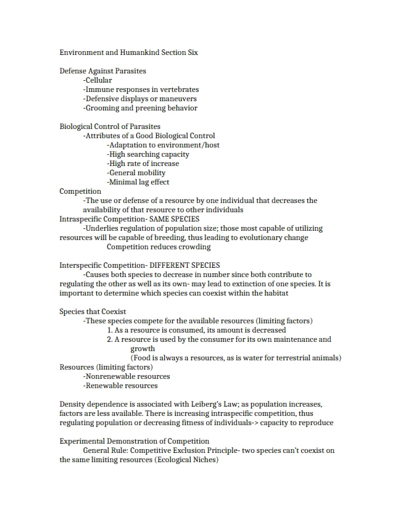 Environment and Humankind Lecture Notes - BIOL 1145