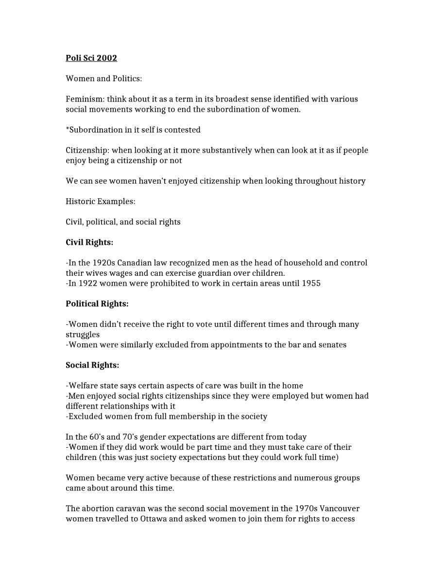 Women and Politics - PSCI 2002
