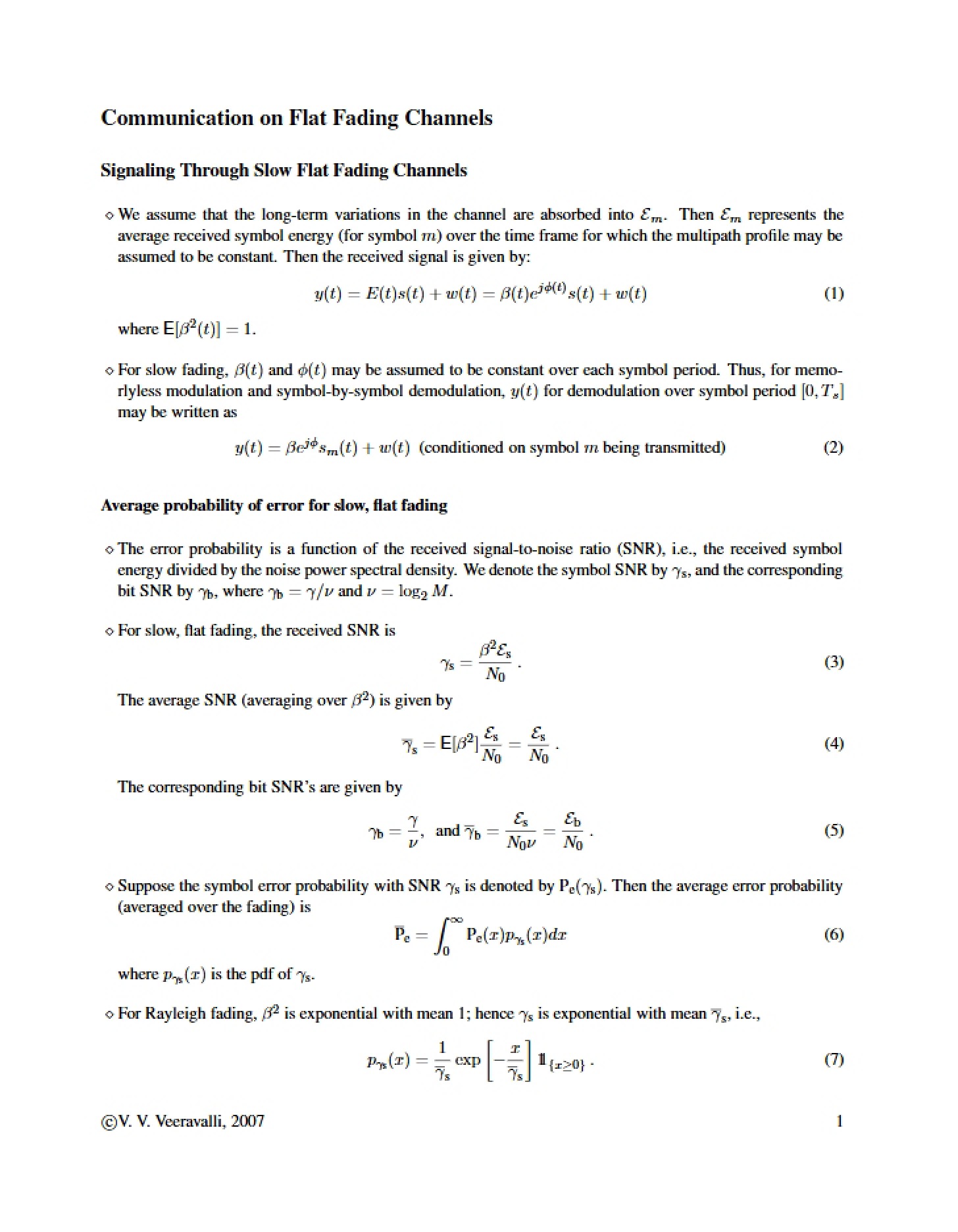 Flat Fading Channel Communication