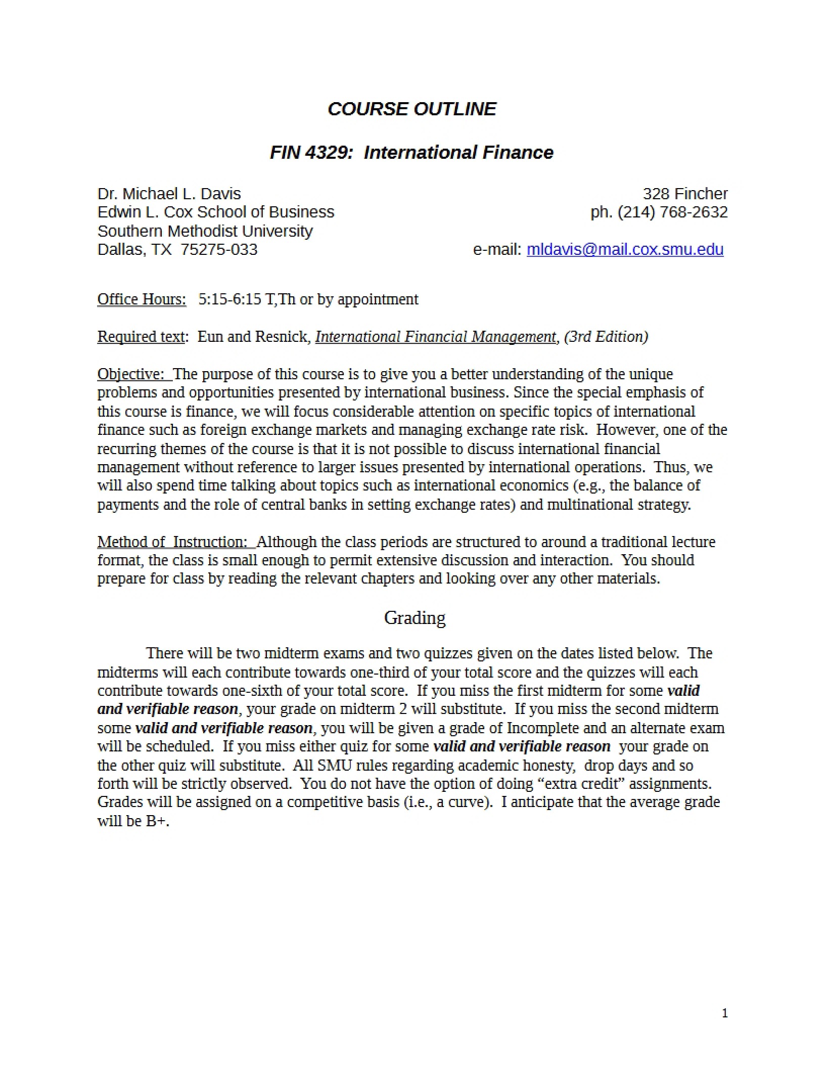 International Finance Syllabus