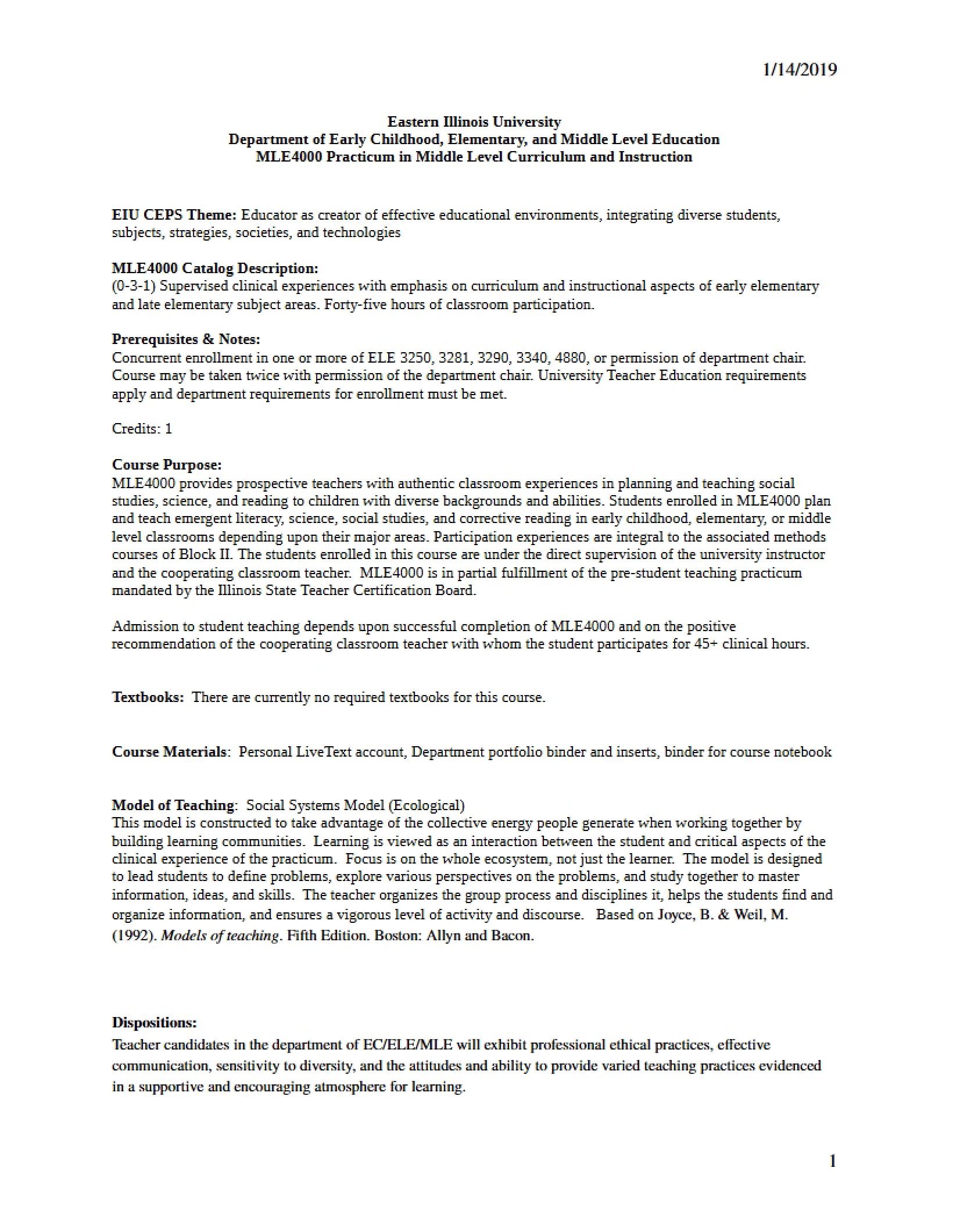 Loy Syllabus for Middle School Practicum