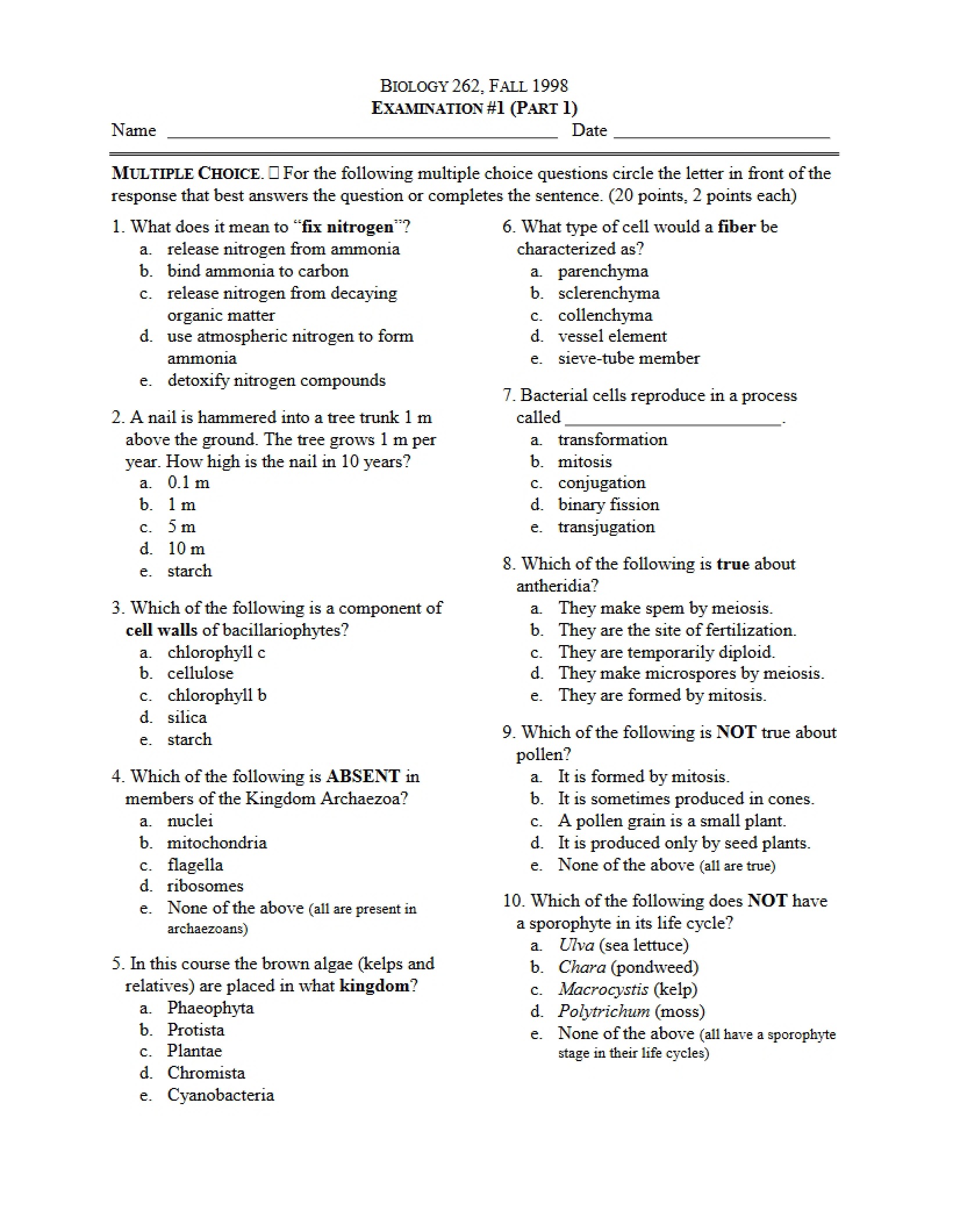 Examination for Principles of Biology (2)