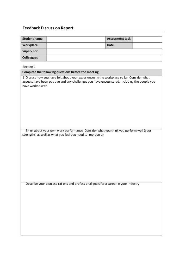 Workplace Experiences Feedback Discussion Report