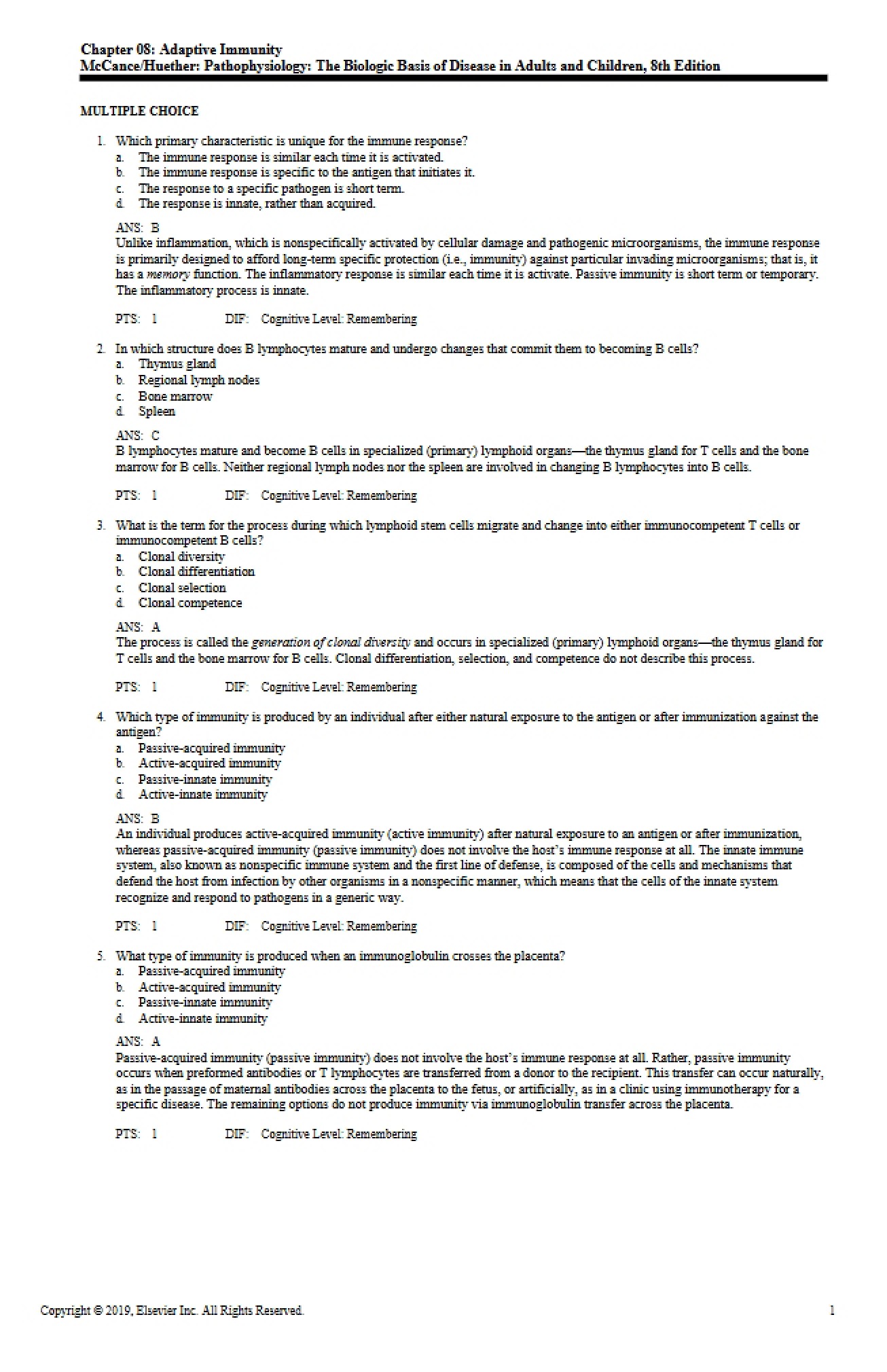 Exam Covering Chapter 8