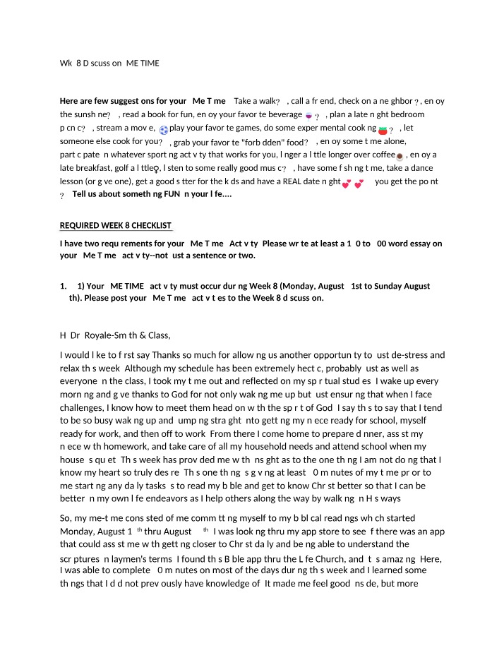 Week 8 Discussion - ME TIME