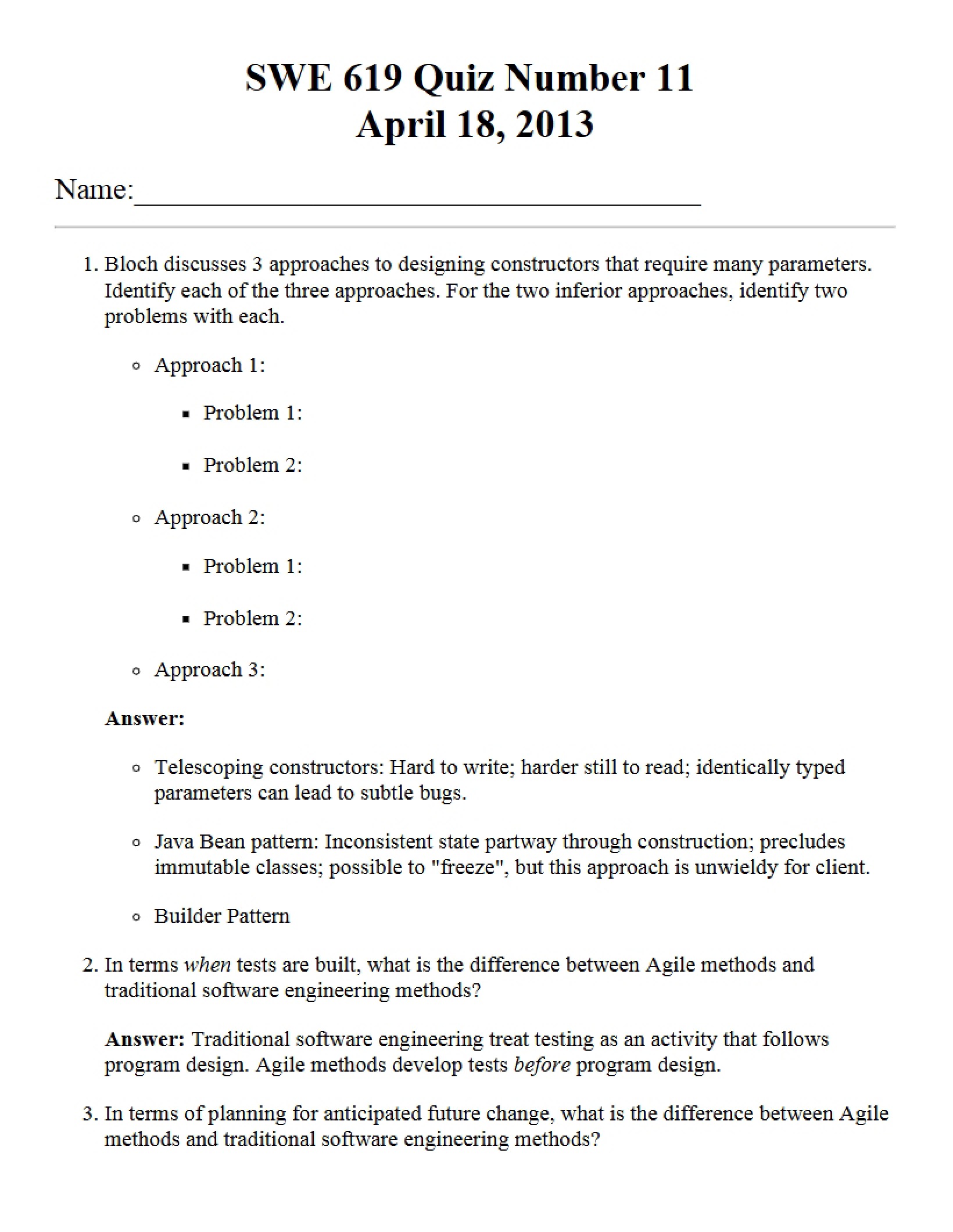 Quiz 11 for SWE 619