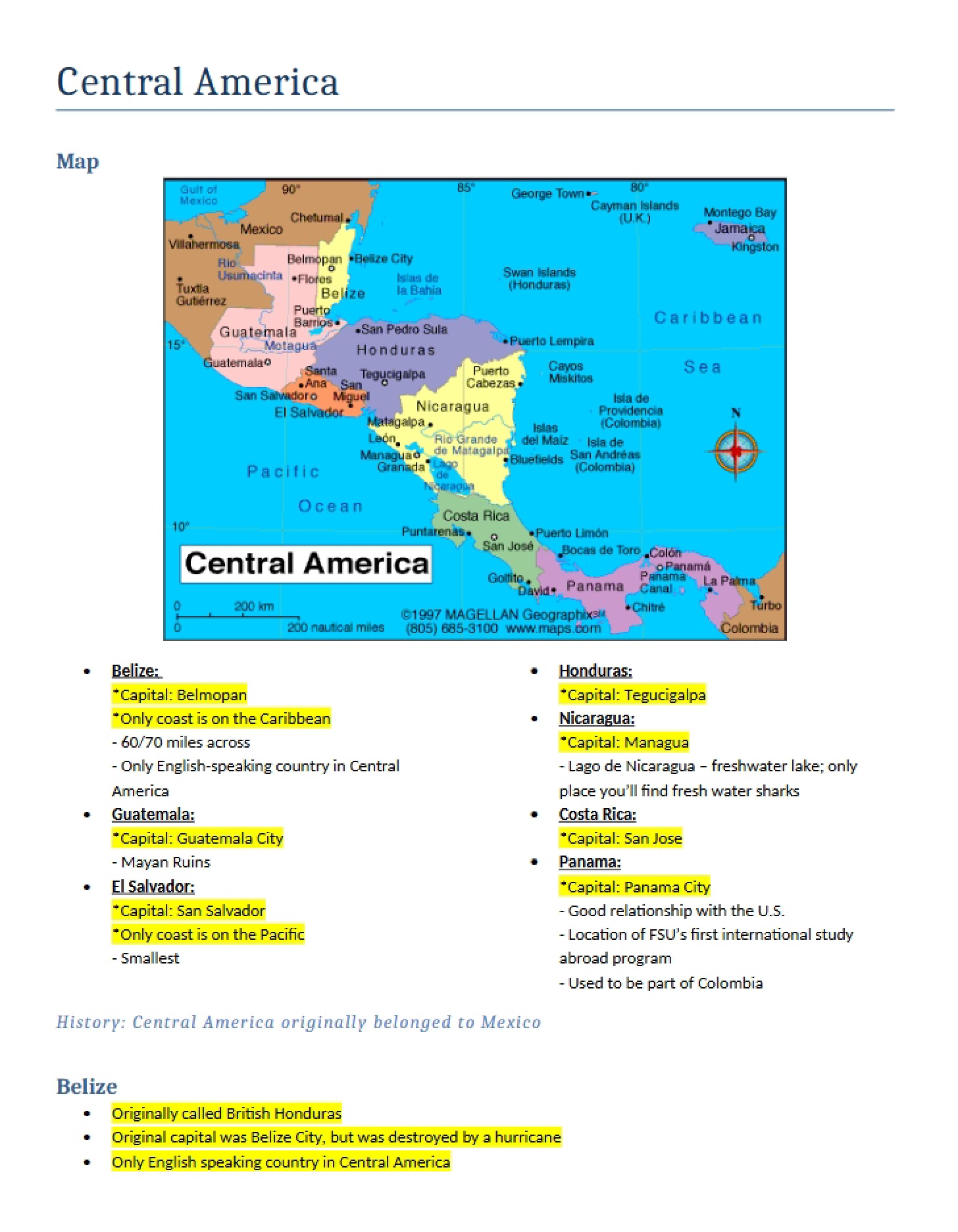 Central American Study Notes