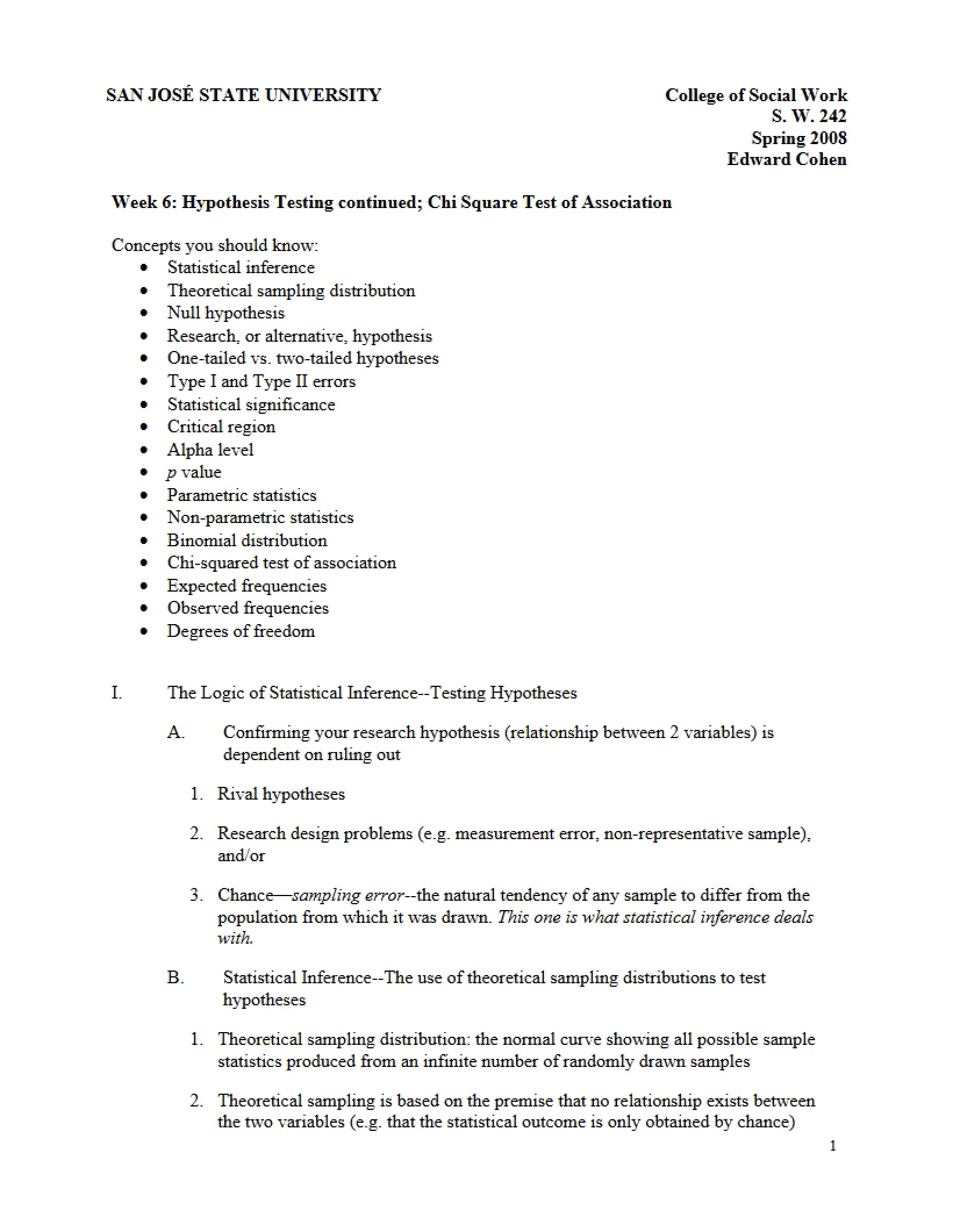 Class Notes Week Six