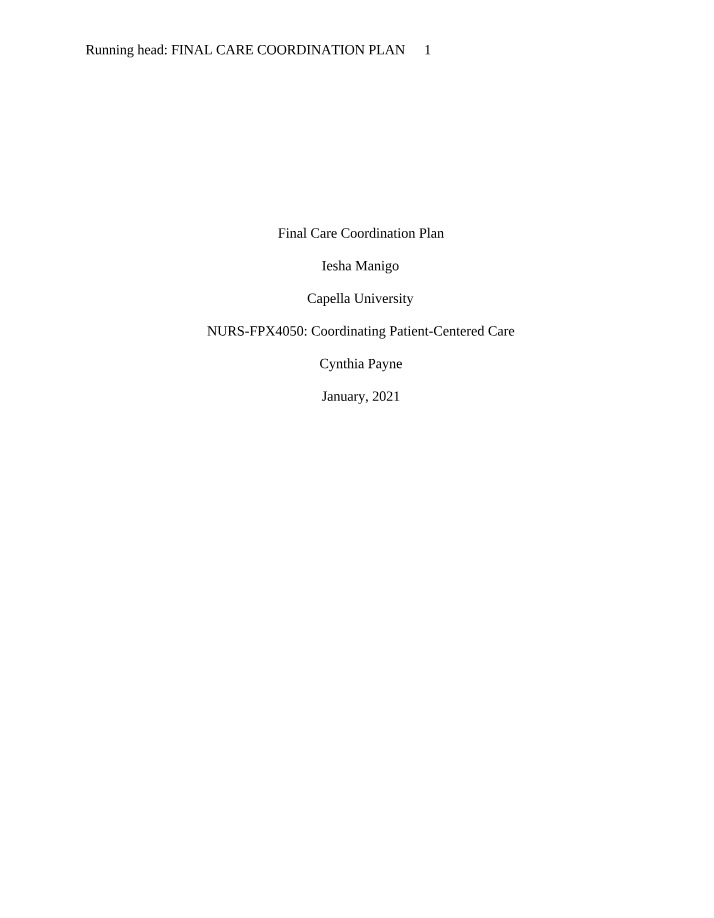 Final Care Coordination Plan for Pain Management