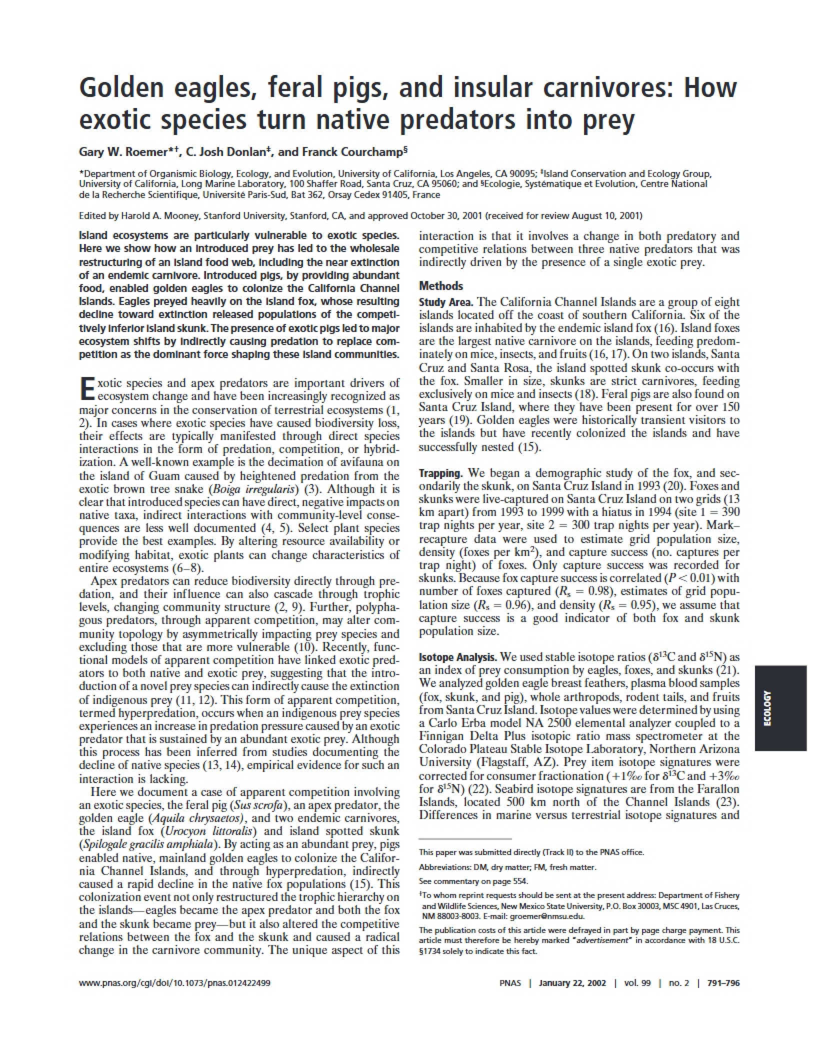 Insular Carnivores, Feral Pigs, and Golden Eagles
