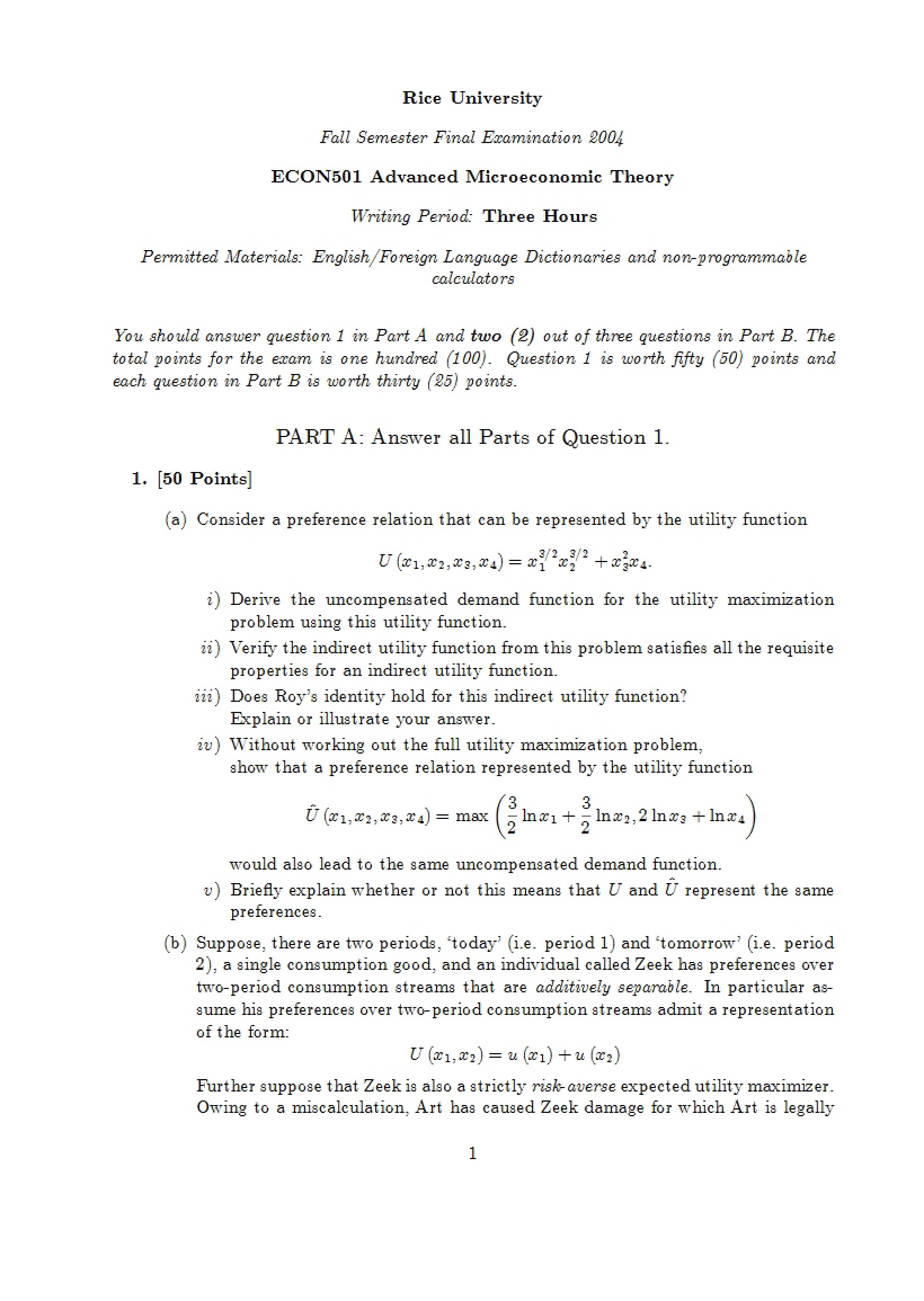 Microeconomic Theory I Study Notes