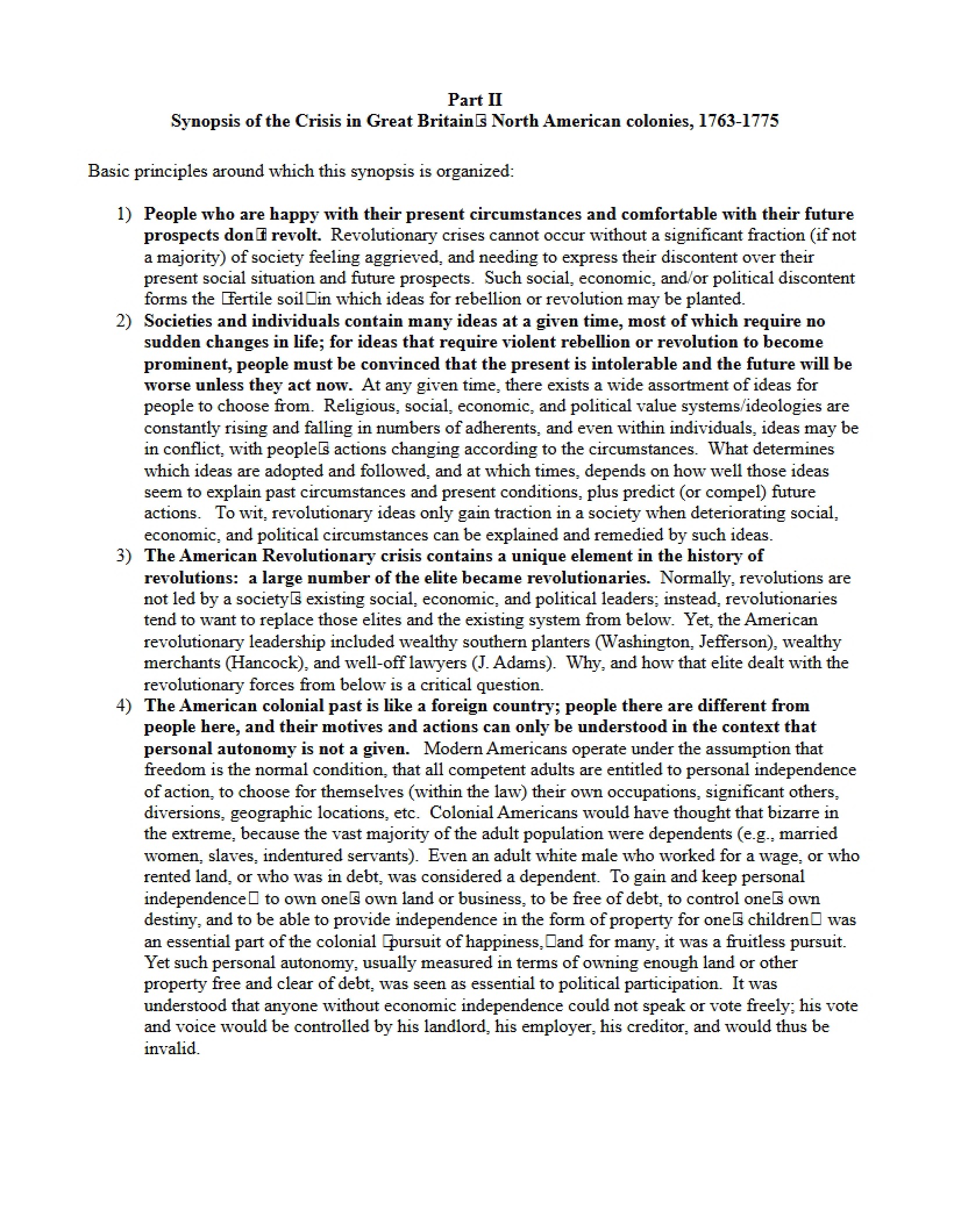 Crisis Synopsis British North American Colonies