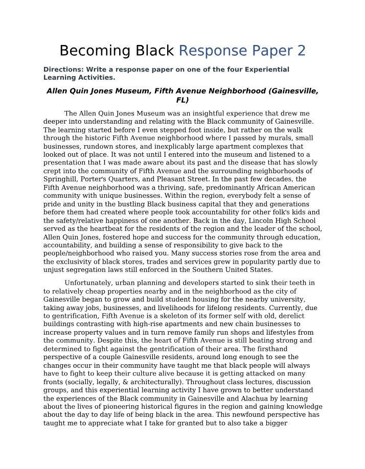 Response Paper 2 - Becoming Black