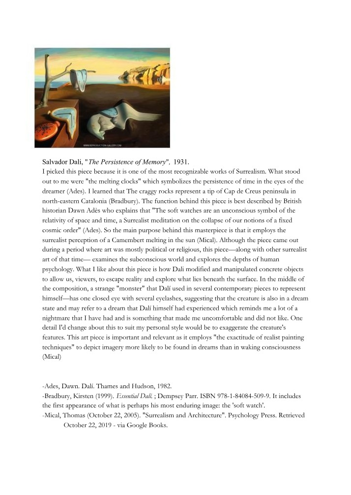 Analysis of Salvador Dali's The Persistence of Memory (1931)