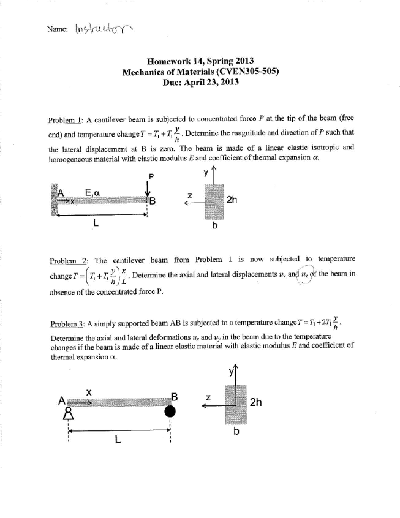 Solution to the Fourteenth Homework from Spring 2013
