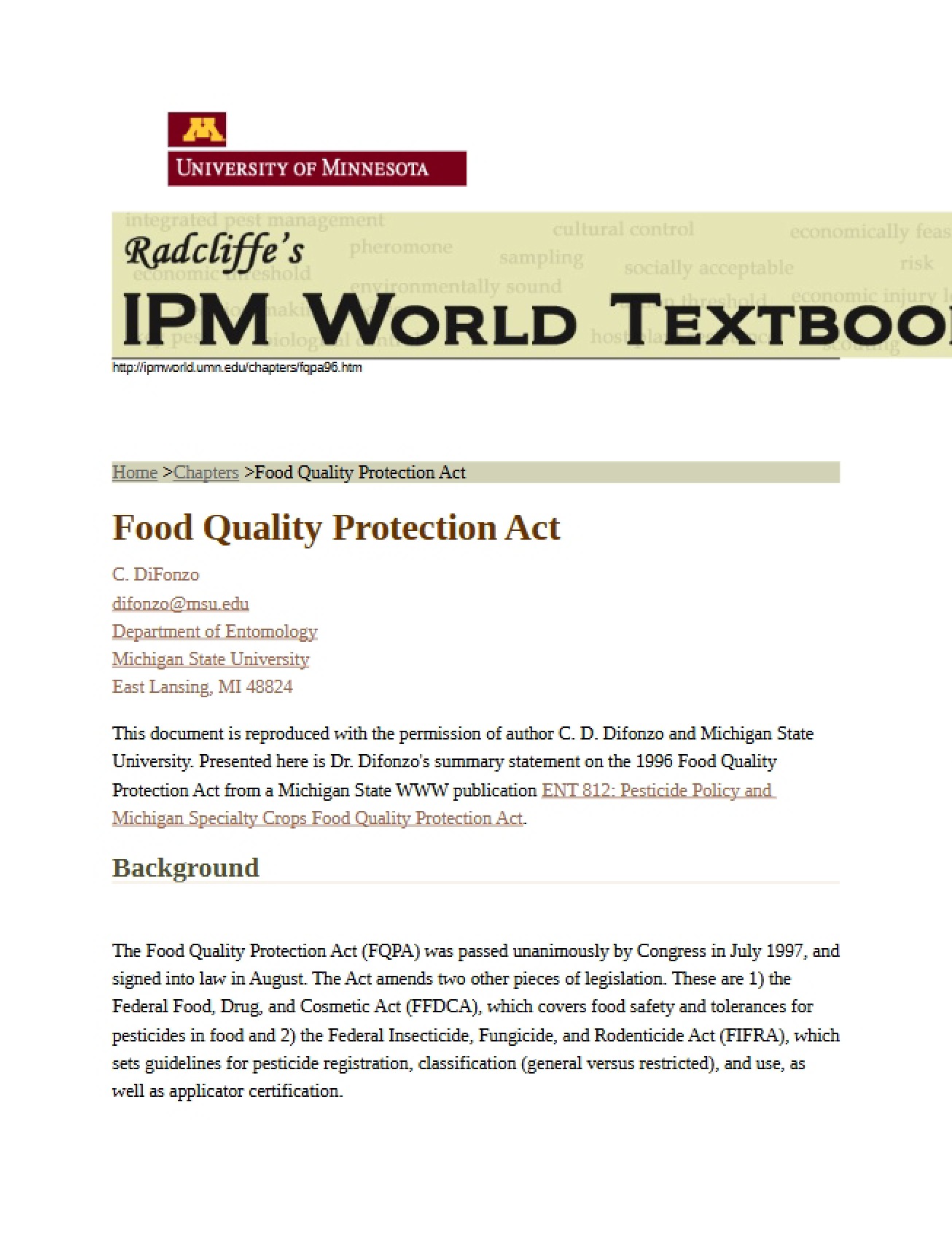 Act for Food Quality Protection
