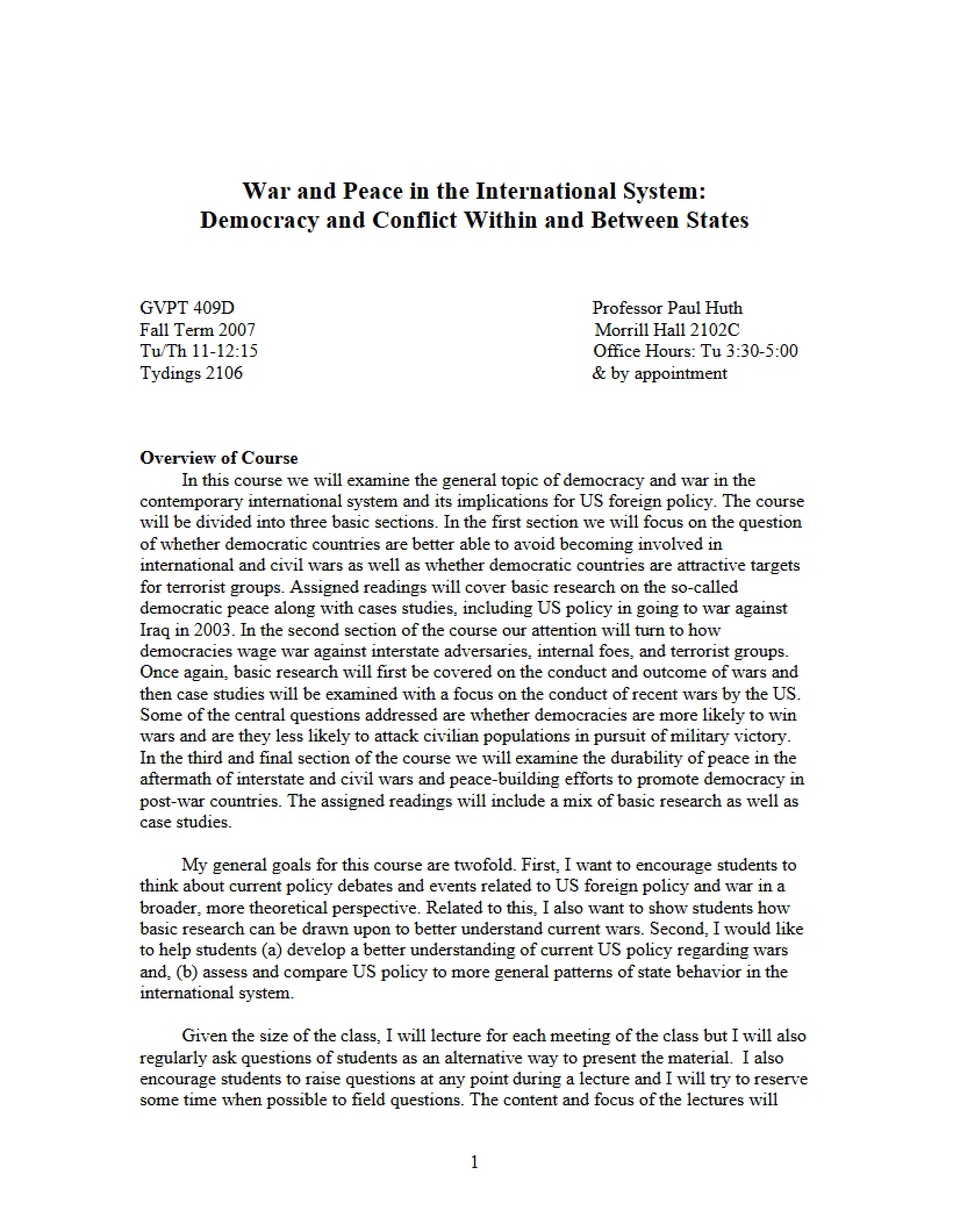 International Security Course Plan