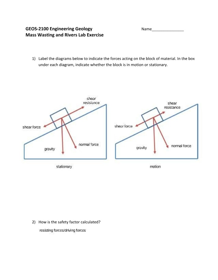Rivers and Mass Wasting Lab Exercise
