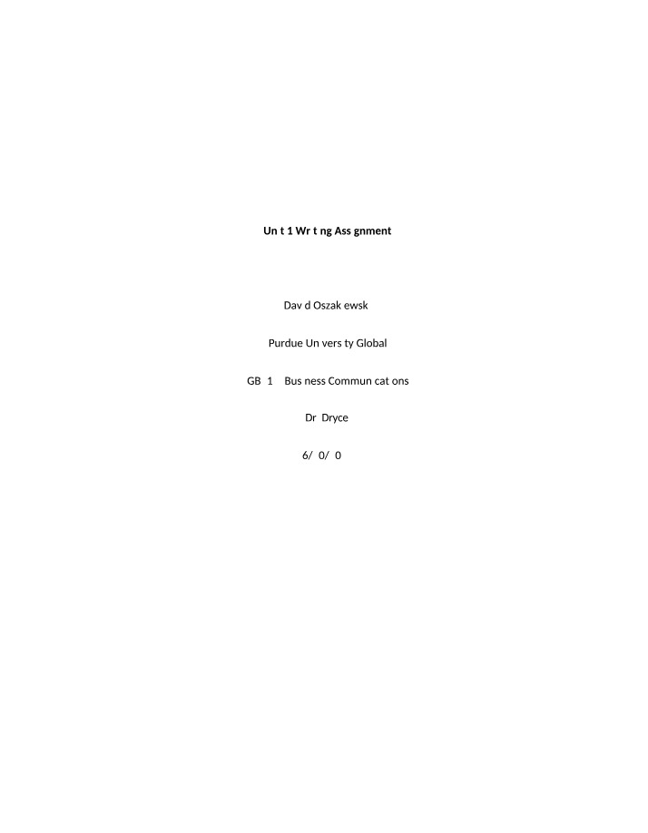 David Oszakiewski's Unit 1 Writing Assignment