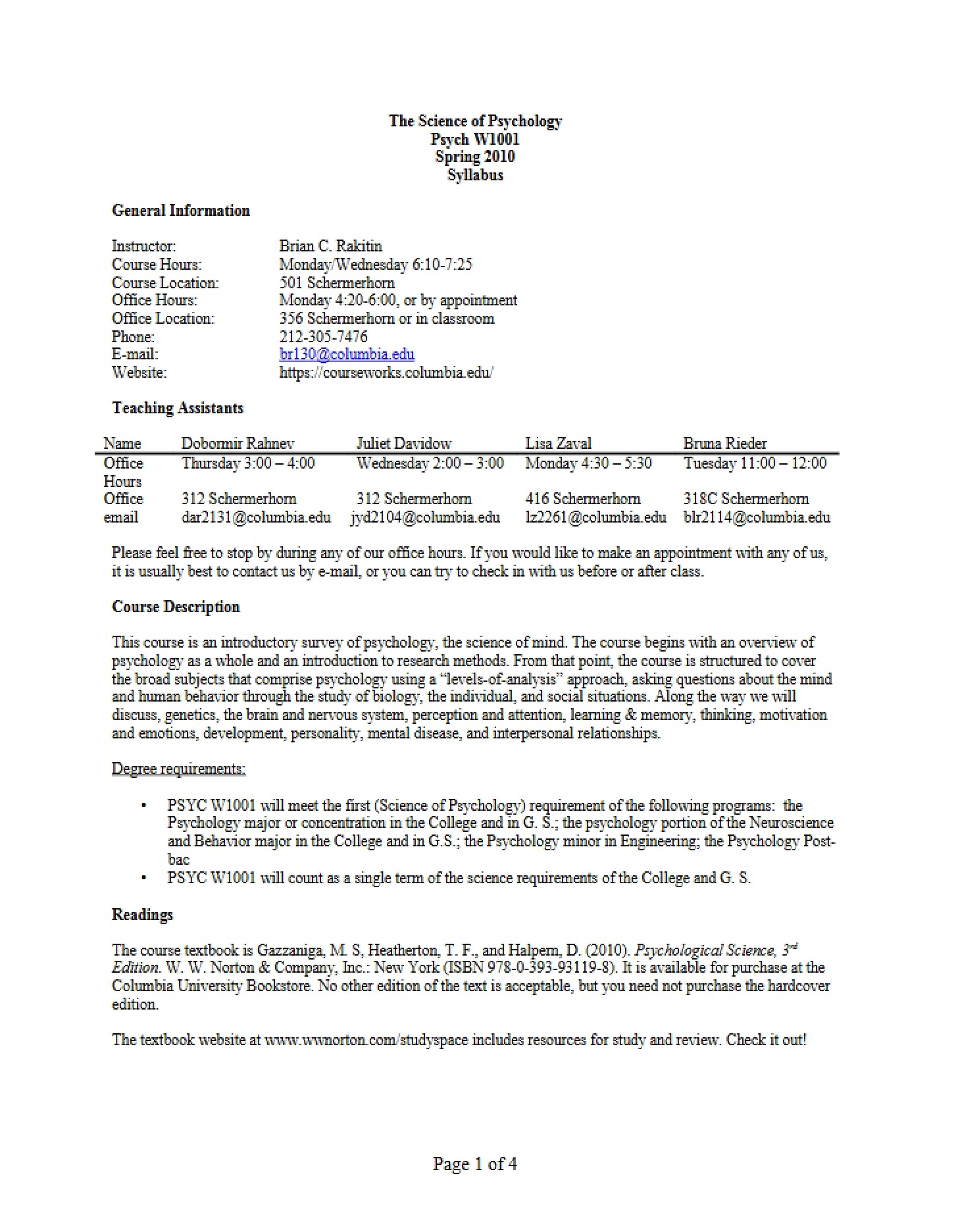 Syllabus The Science of Psychology