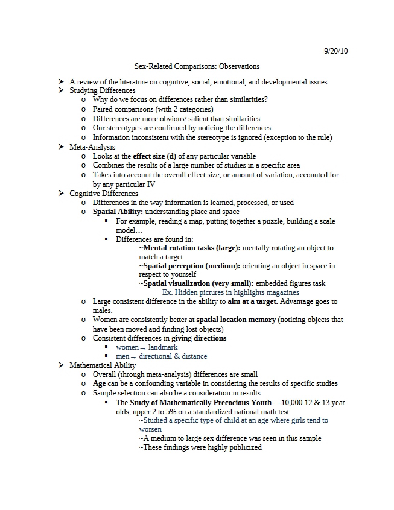 Comparisons of Sex-Related Traits