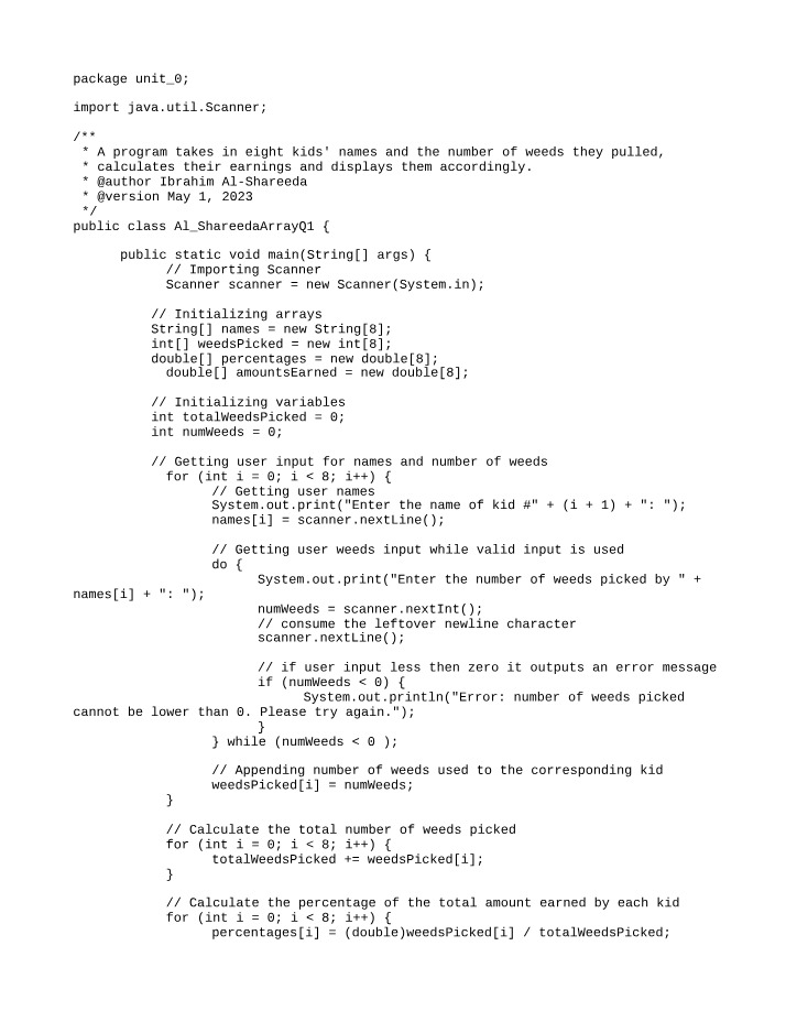 Al Shareeda - Array Question 1