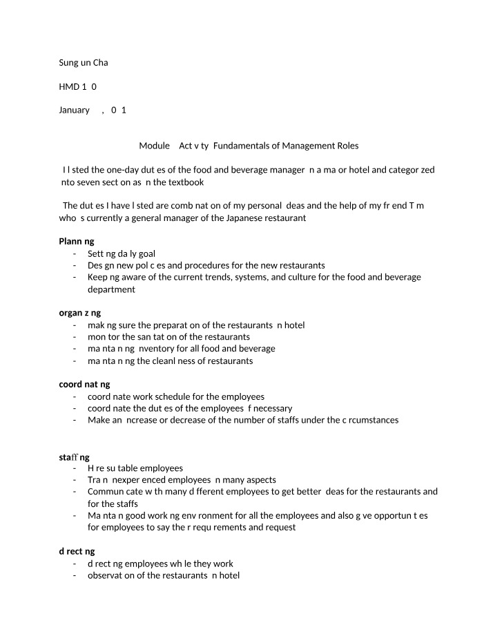 HMD 130 - Module 2 Activity