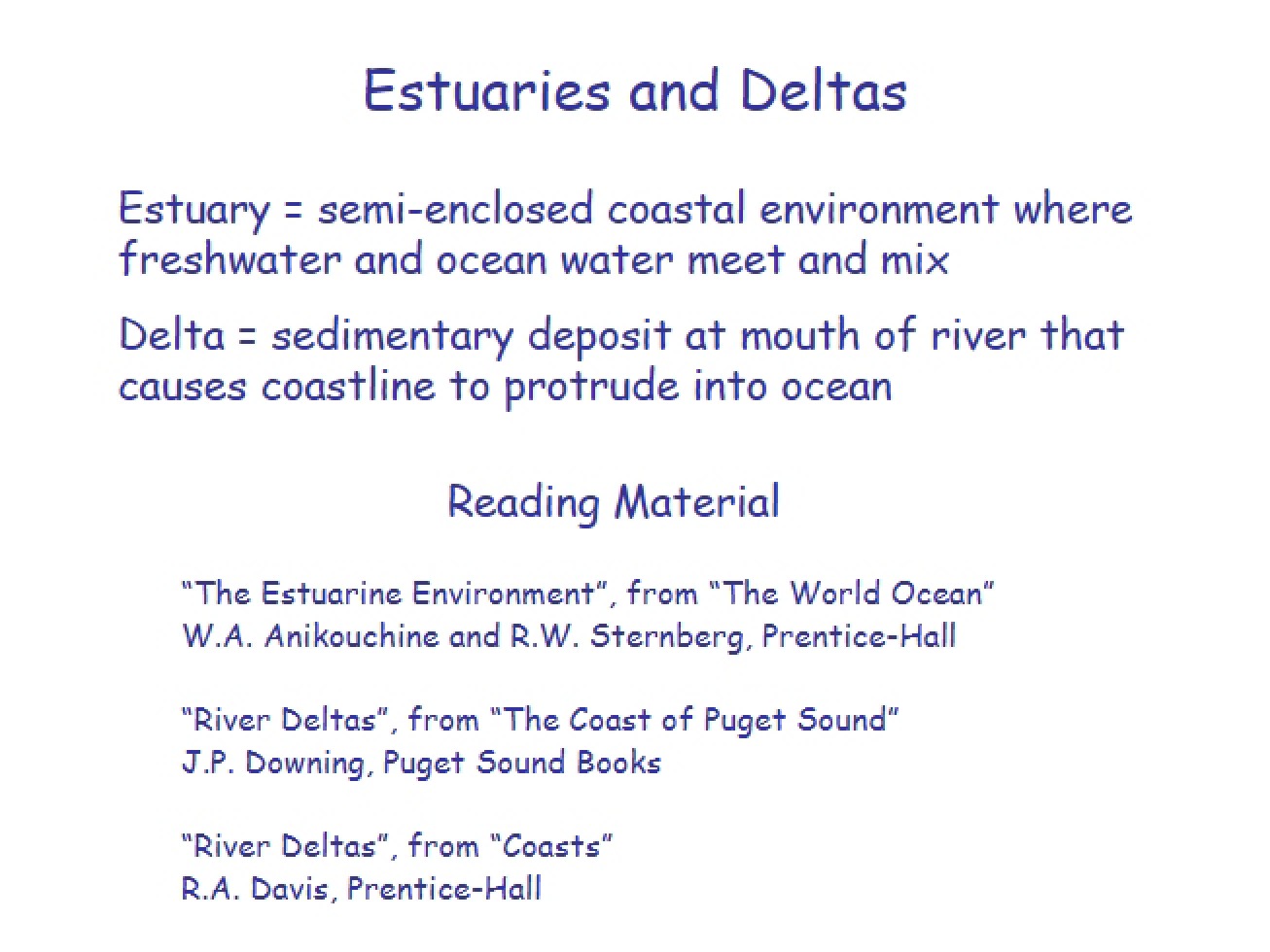 Deltas and Estuaries - ESS 230
