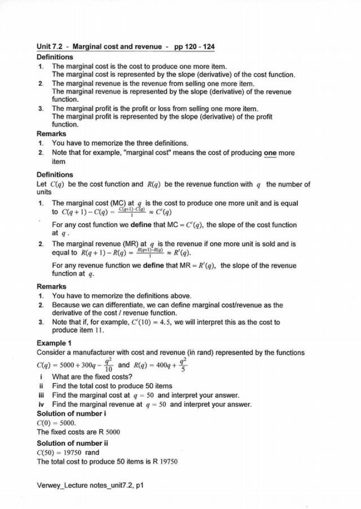 Lecture Notes Unit 7.2 - Verwey (WTW134)