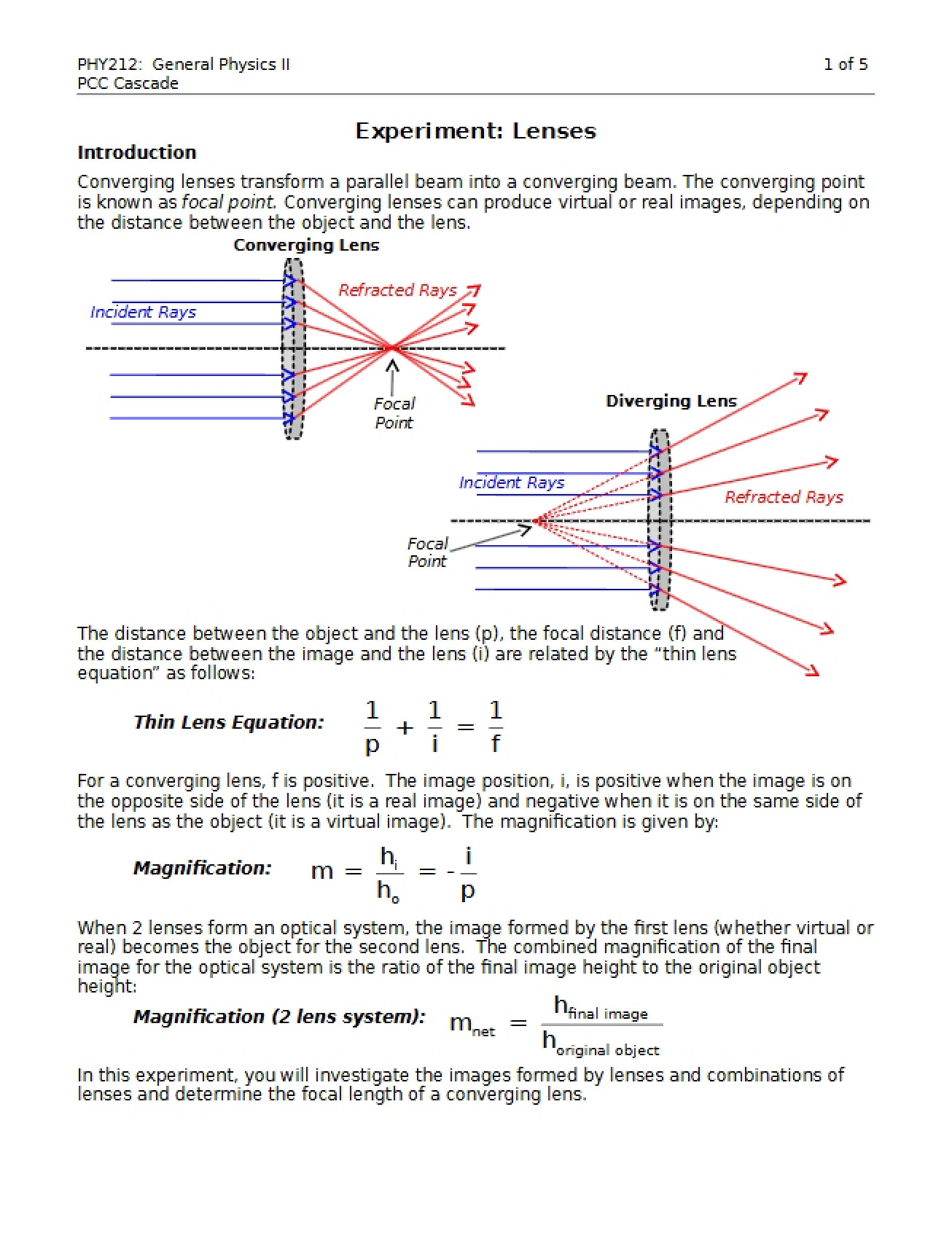Guide to an Experiment on Lenses