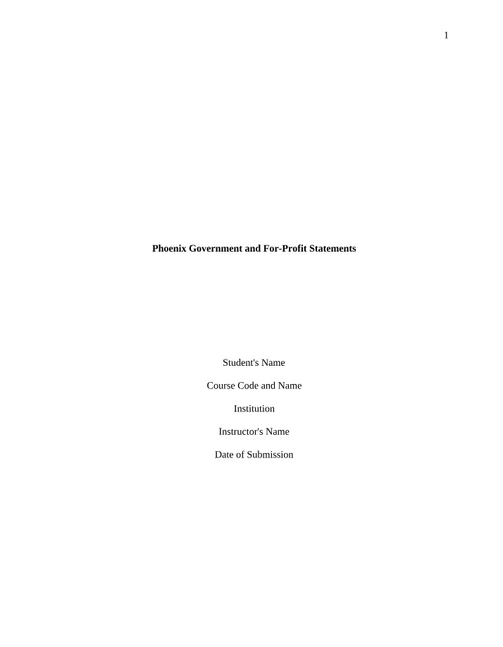 Discussion Post on Phoenix Government and For-Profit Statements