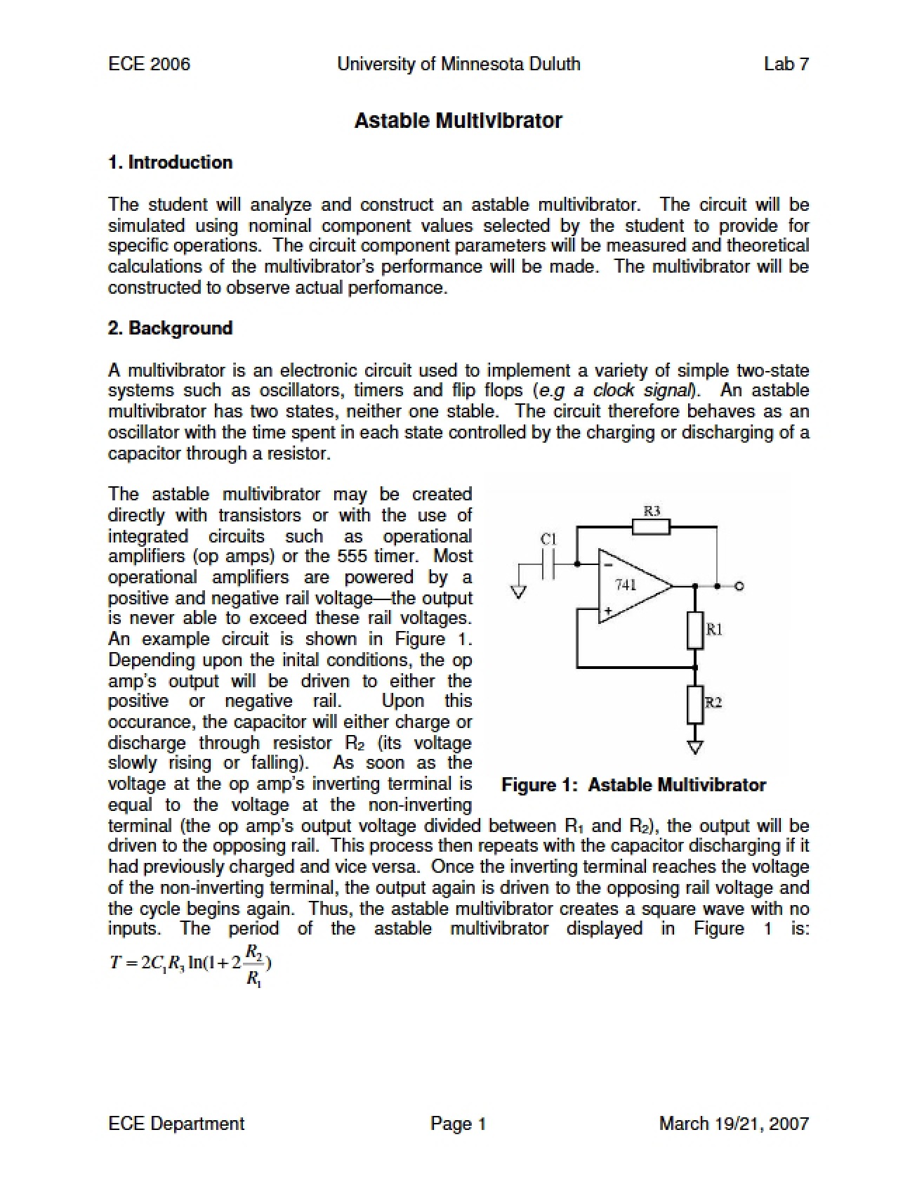 Multivibrator Astable - ECE 2006