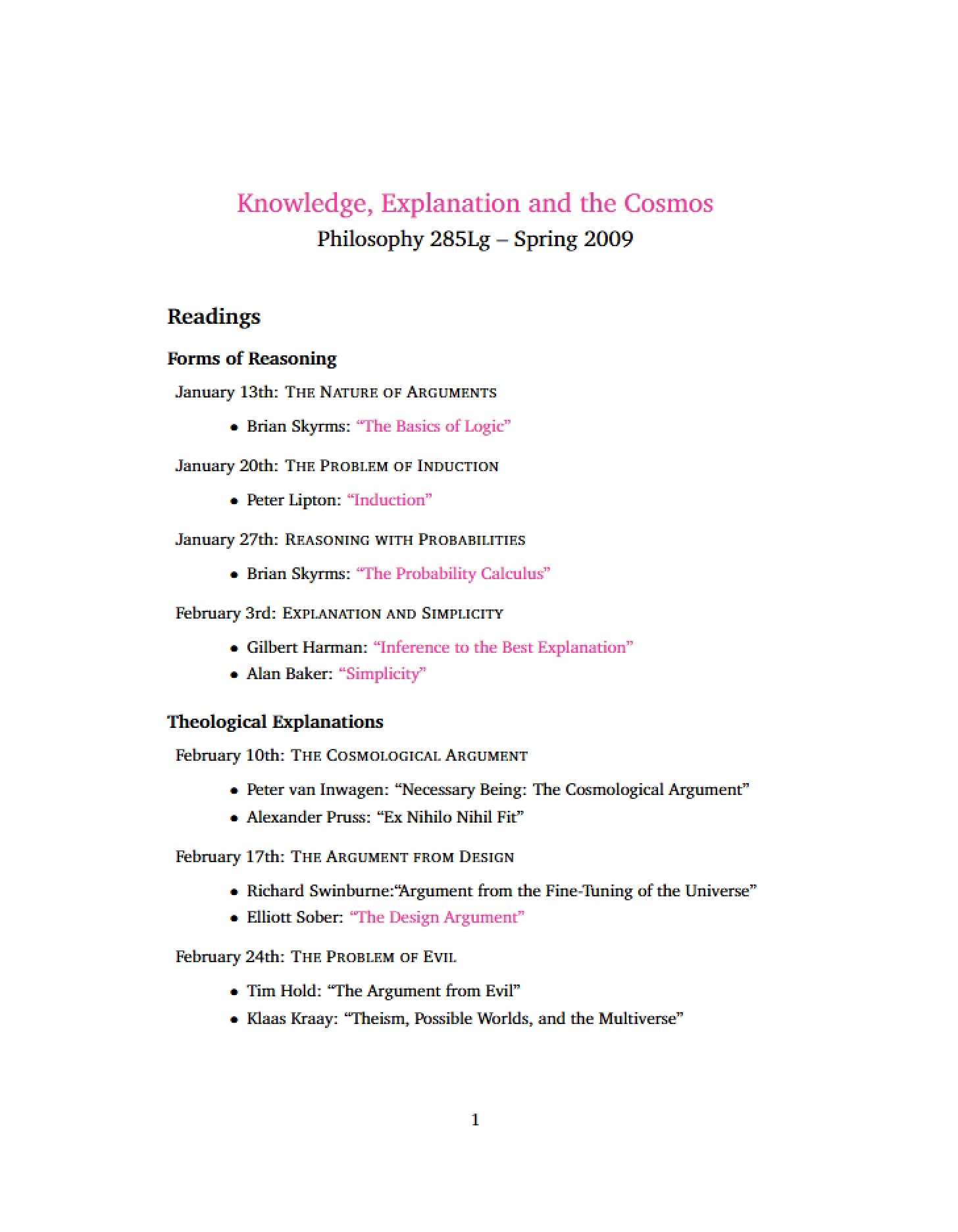 Readings for Phil 285