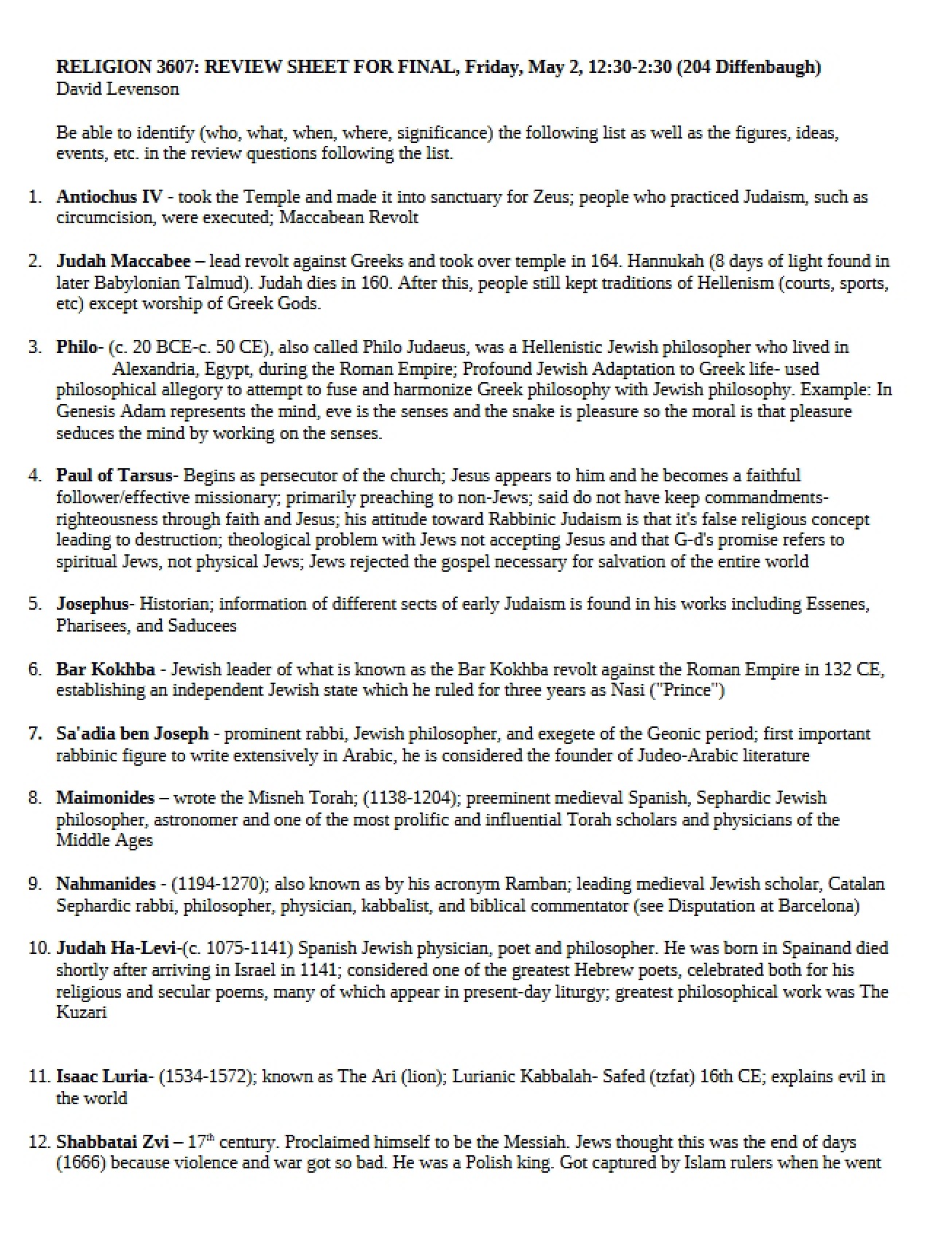 Study Guide for Judaism