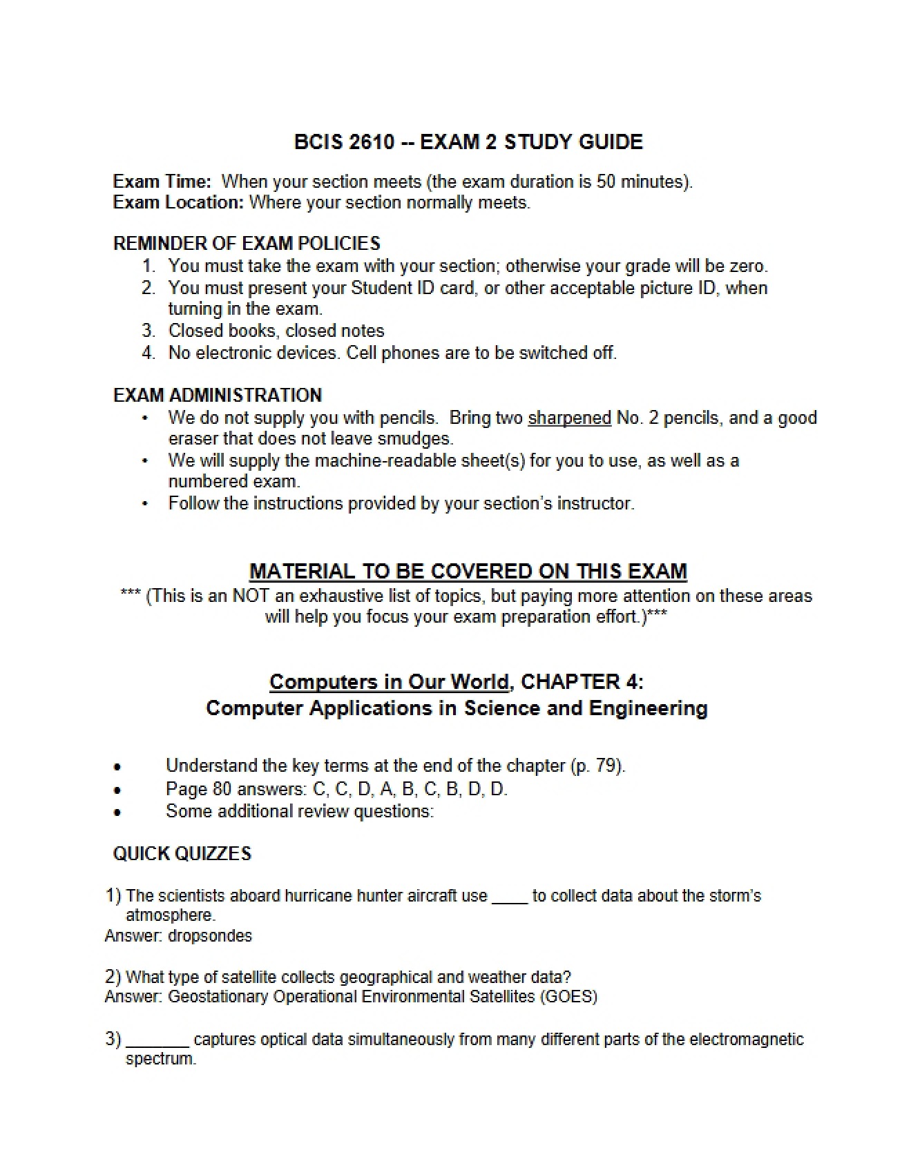 Study Guide for Exam 2