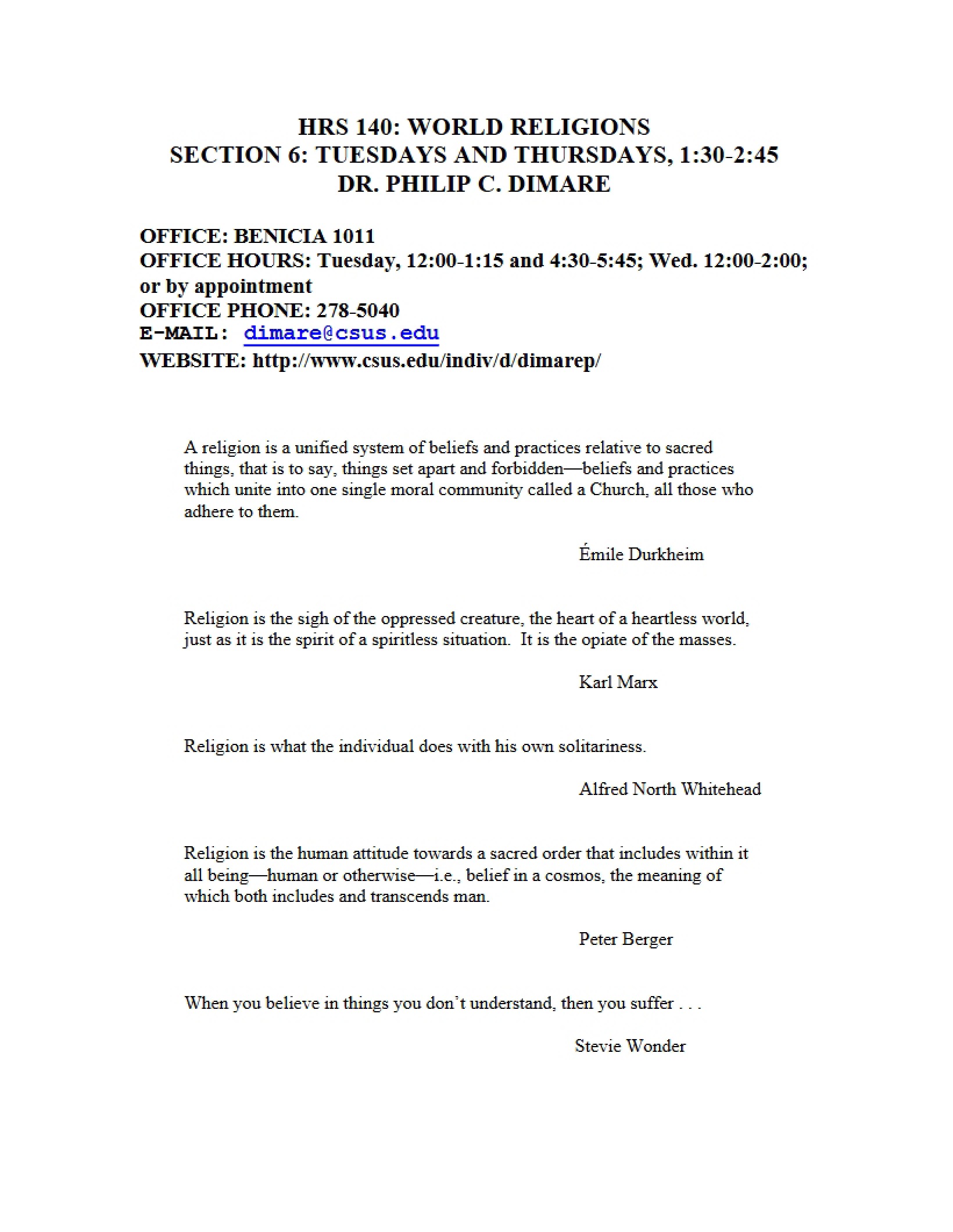 Syllabus for HRS 140