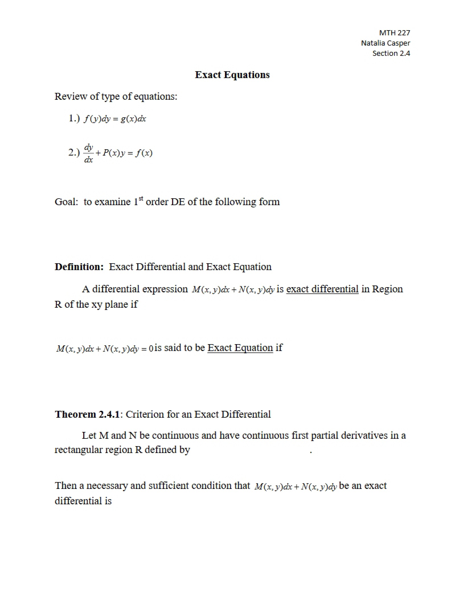 Equations Exact