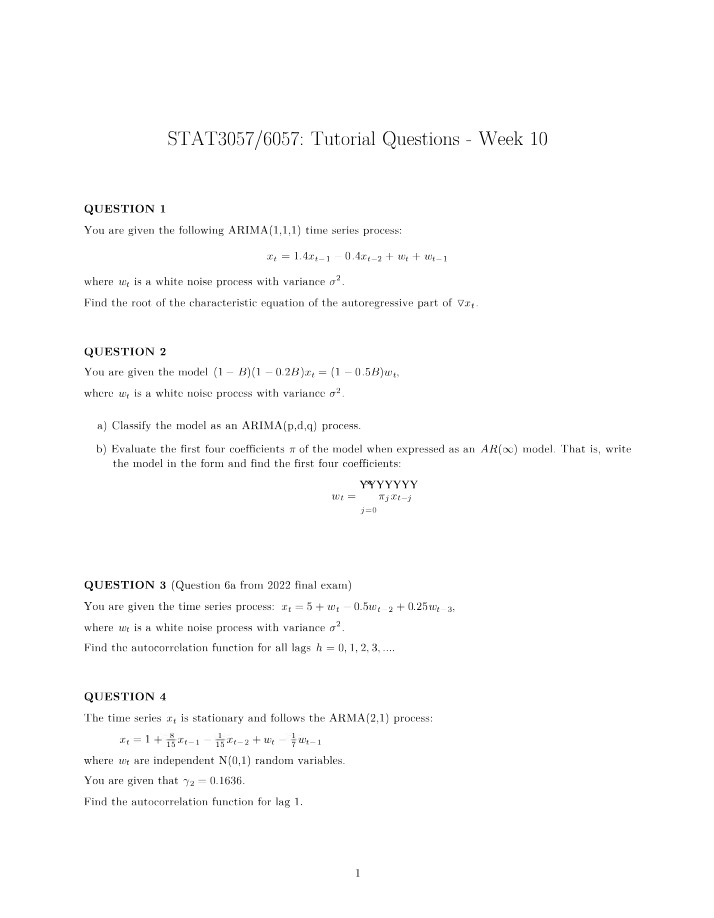 Week 10 Tutorial Questions