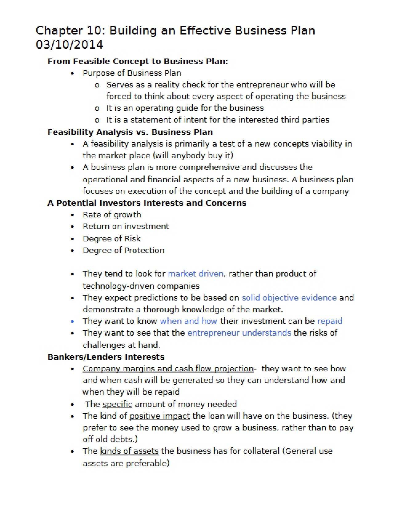 Building a Business Plan (Chapter 10)
