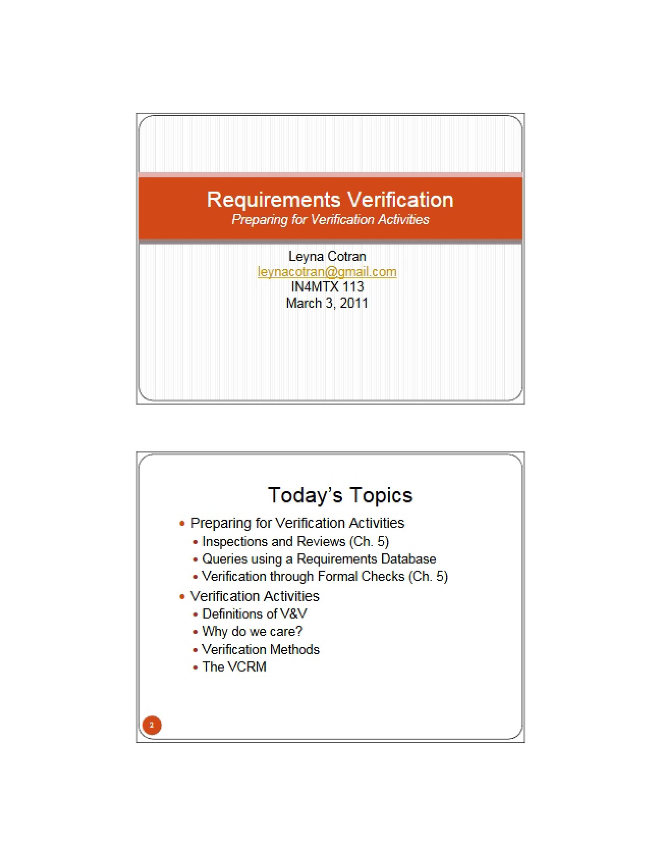 Verification Activity Preparation